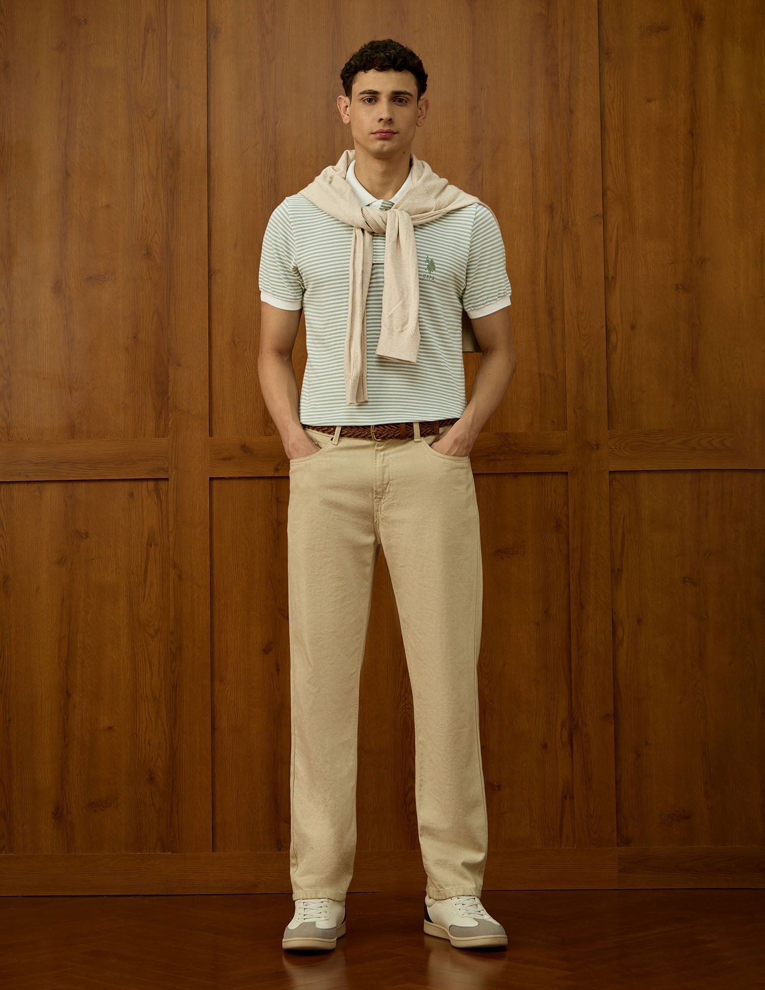 Horizontal Striped Varsity Polo Shirt Light Green - U.S. POLO ASSN. | Large