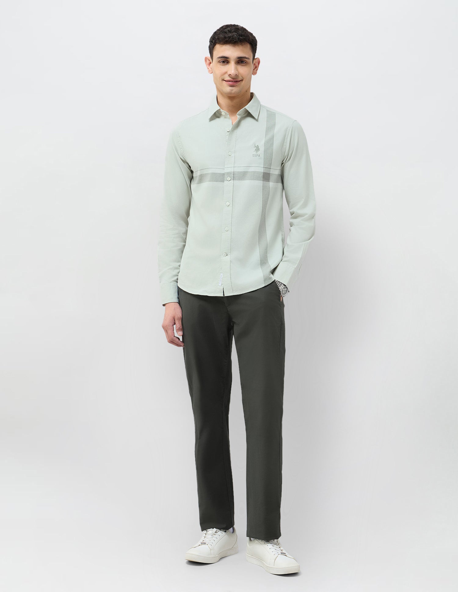 Tailored Fit Vertical Striped Shirt Green - U.S. Polo Assn. India | Large