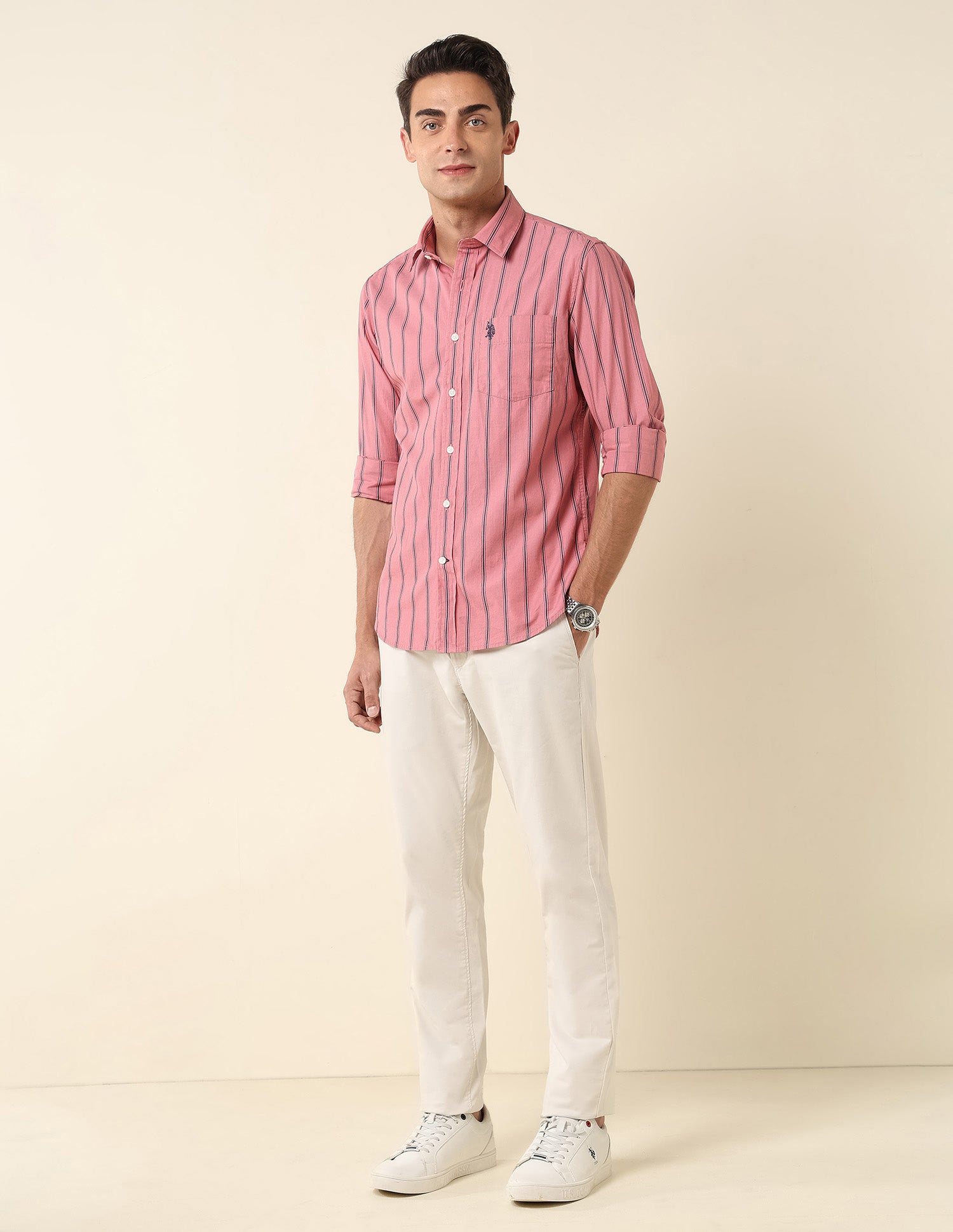 Poplin Vertical Striped Shirt Dark Pink - U.S. Polo Assn. India | Large