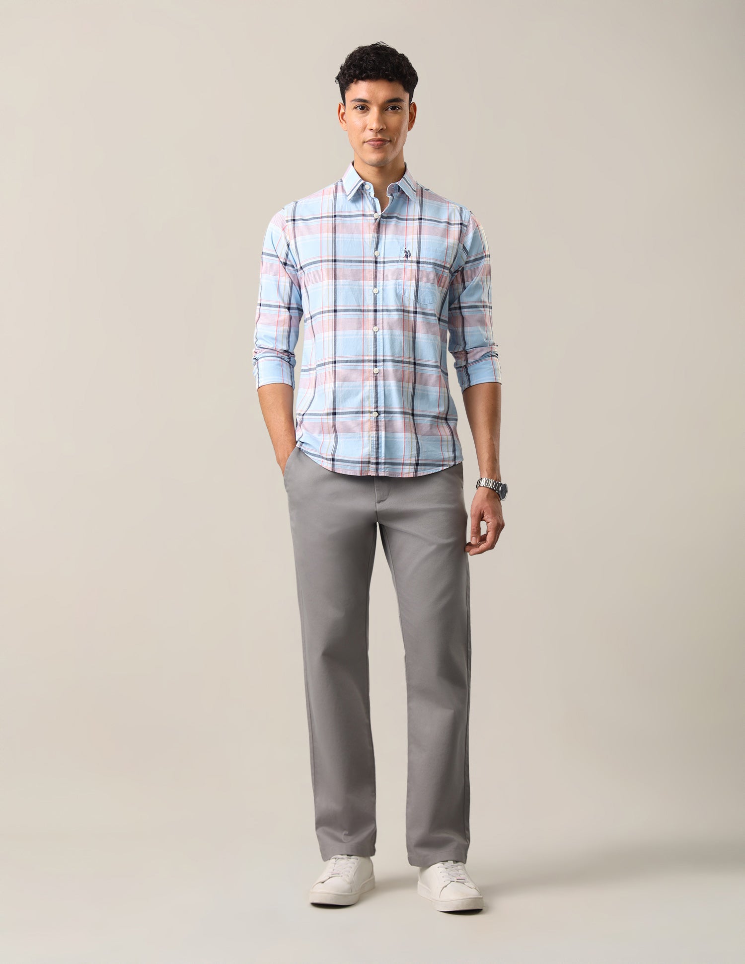 Plaid Checked Tailored Fit Shirt Light Blue - U.S. Polo Assn. India | Large