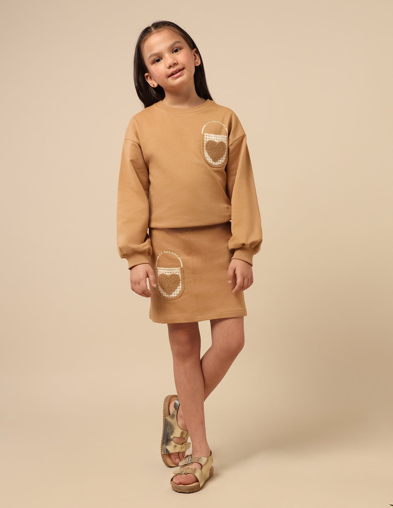 Girls Solid Comfort Fit Sweatshirt Light Brown - U.S. POLO ASSN. | Large