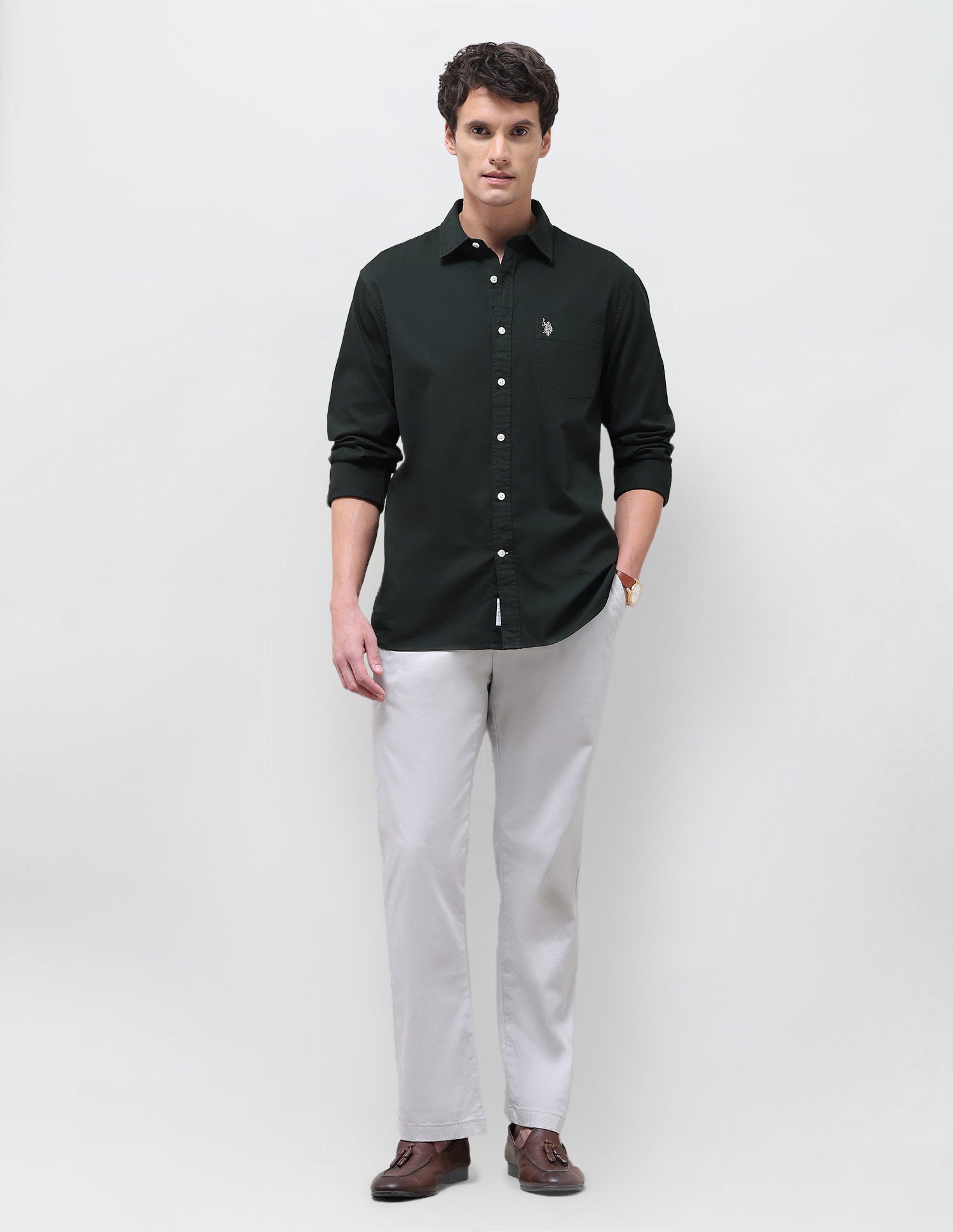 Solid Tailored Fit Shirt Dark Green - U.S. Polo Assn. India | Large
