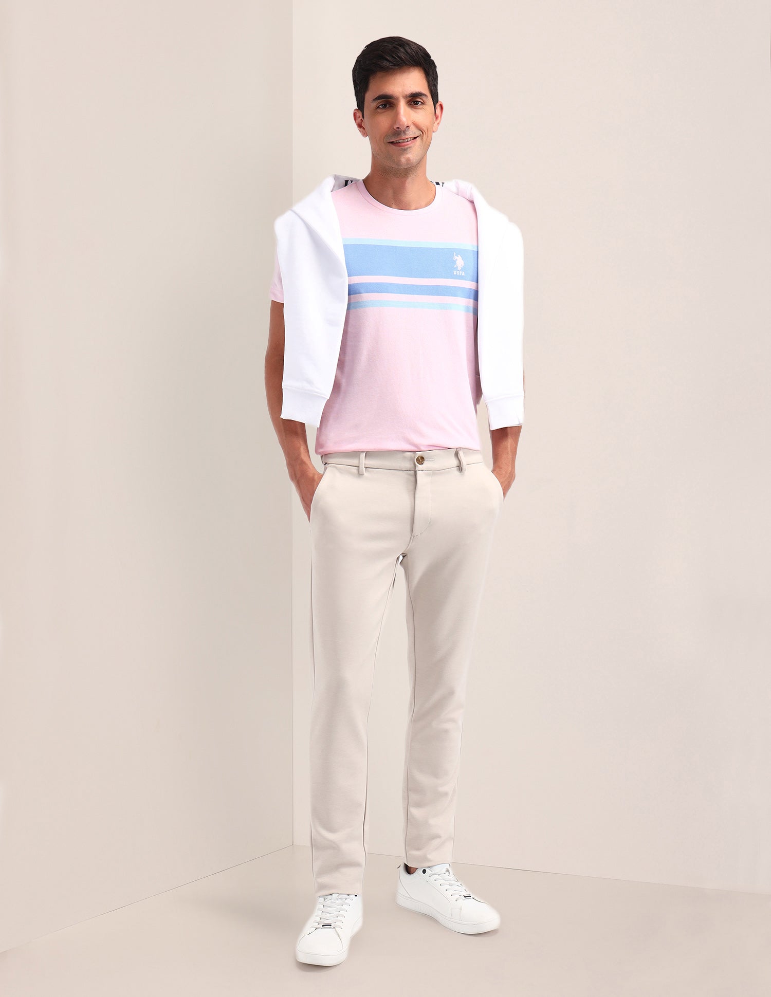 Horizontal Striped Slim Fit T-Shirt Pink - U.S. Polo Assn. India | Large