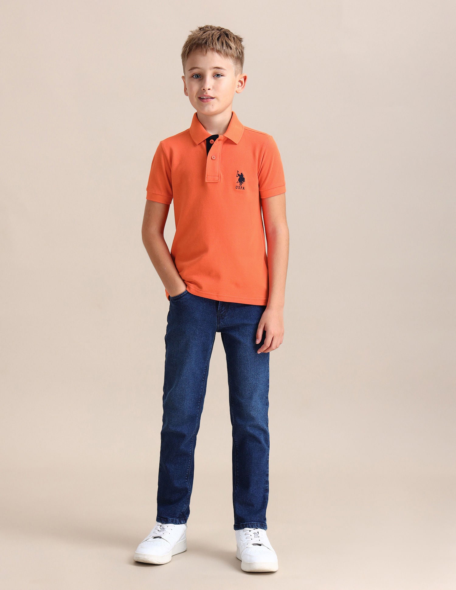 Boys Pure Cotton Regular Polo Shirt Orange - U.S. POLO ASSN. | Large