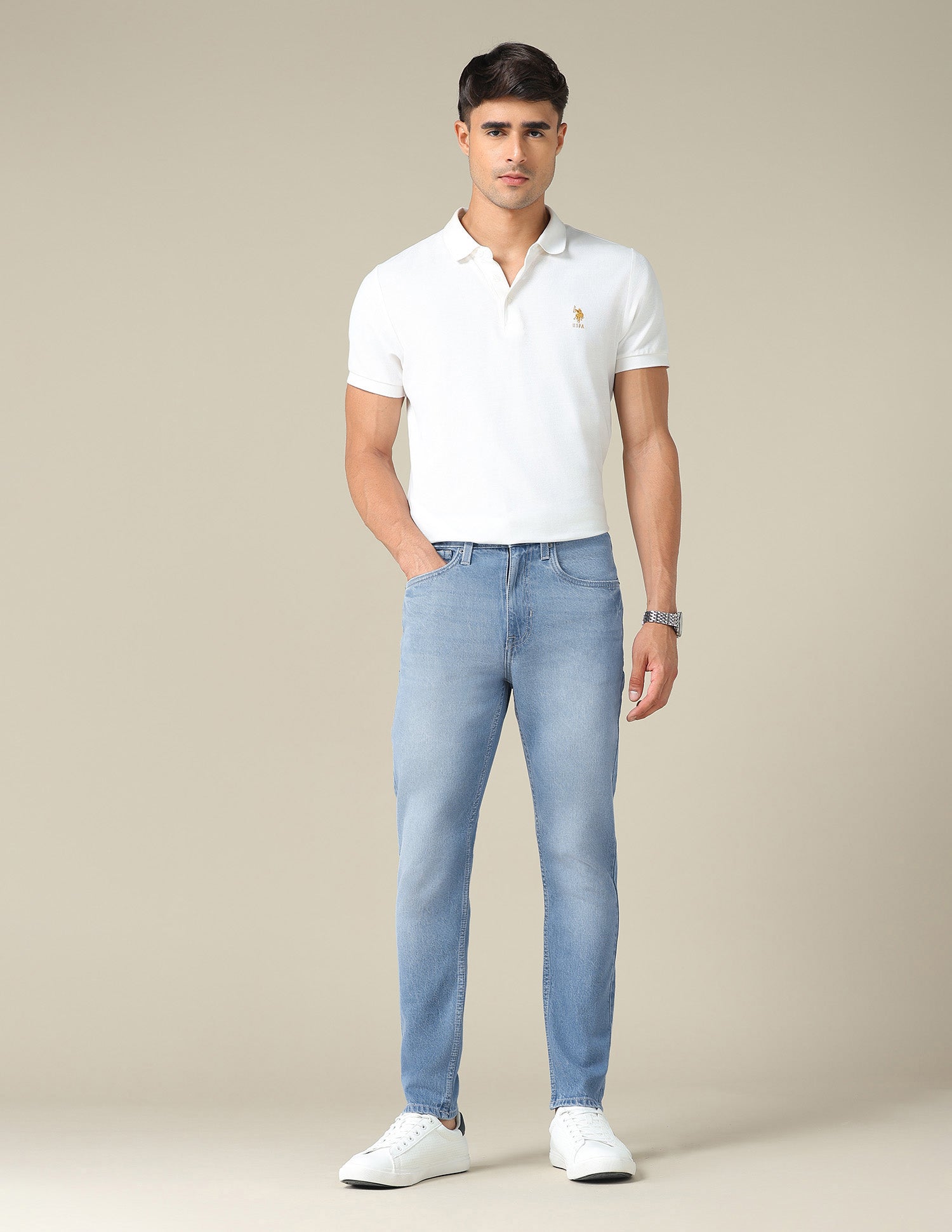 Cole Comfort Cropped Fit Blue Jeans Light Blue - U.S. POLO ASSN. | Large