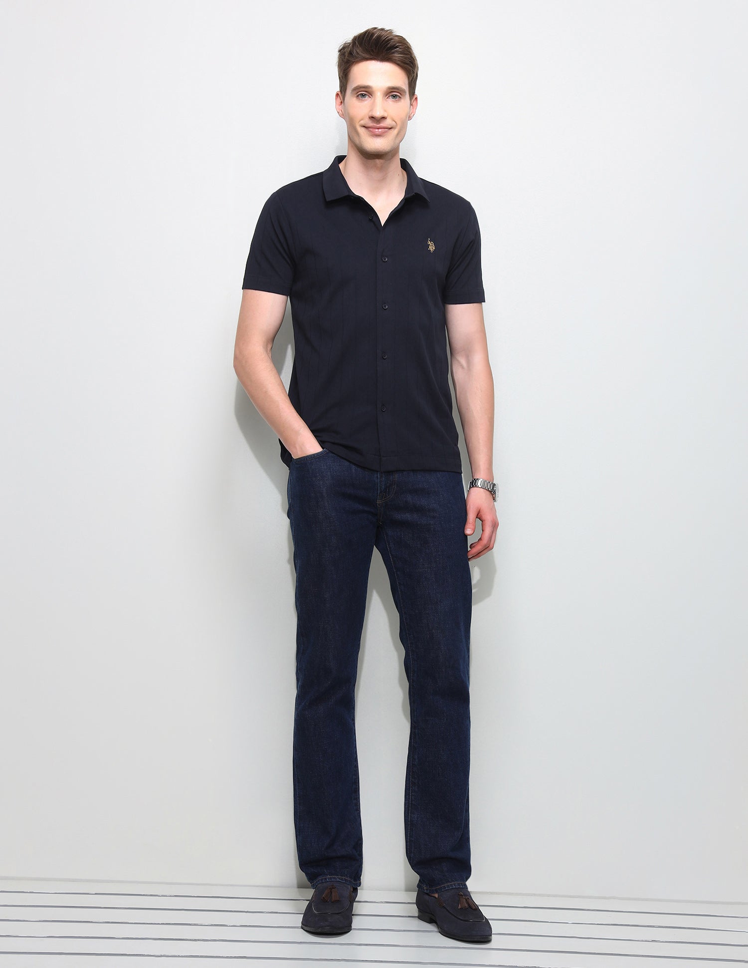 Knitted Slim Fit Shirt Navy - U.S. Polo Assn. India | Large