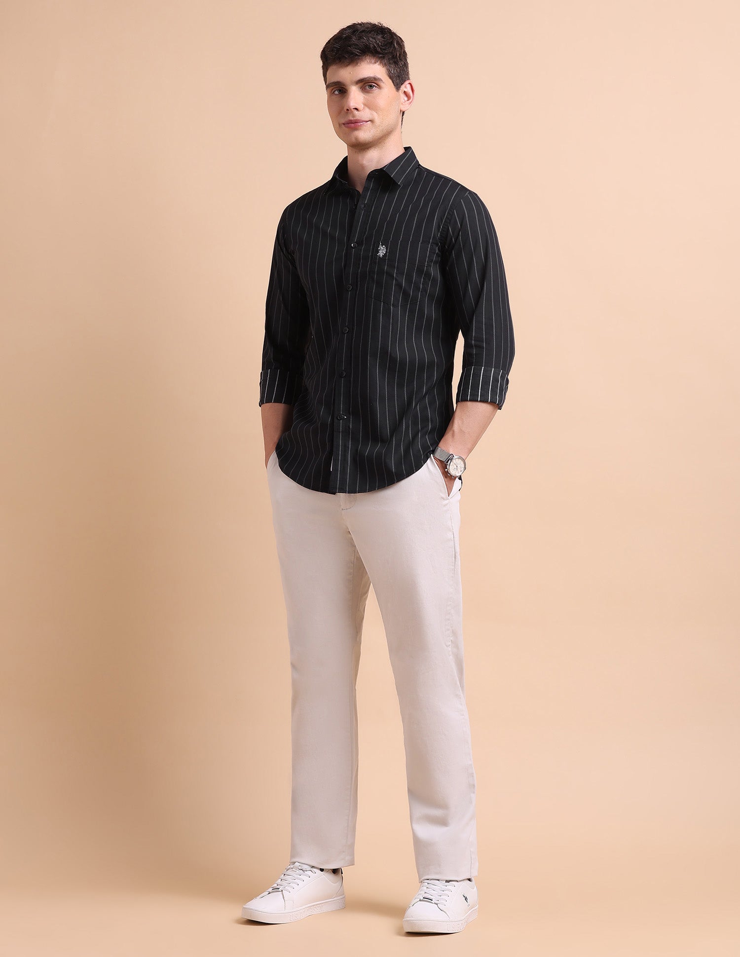 Vertical Striped Tailored Fit Shirt Black - U.S. POLO ASSN. | Large