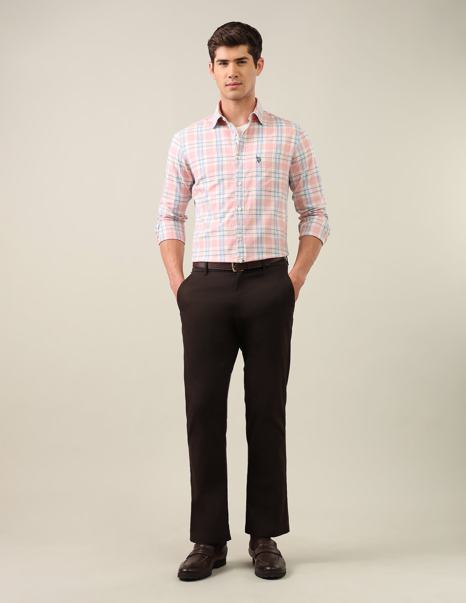 Twill Grid Tattersall Checked Shirt Orange - U.S. Polo Assn. India | Large