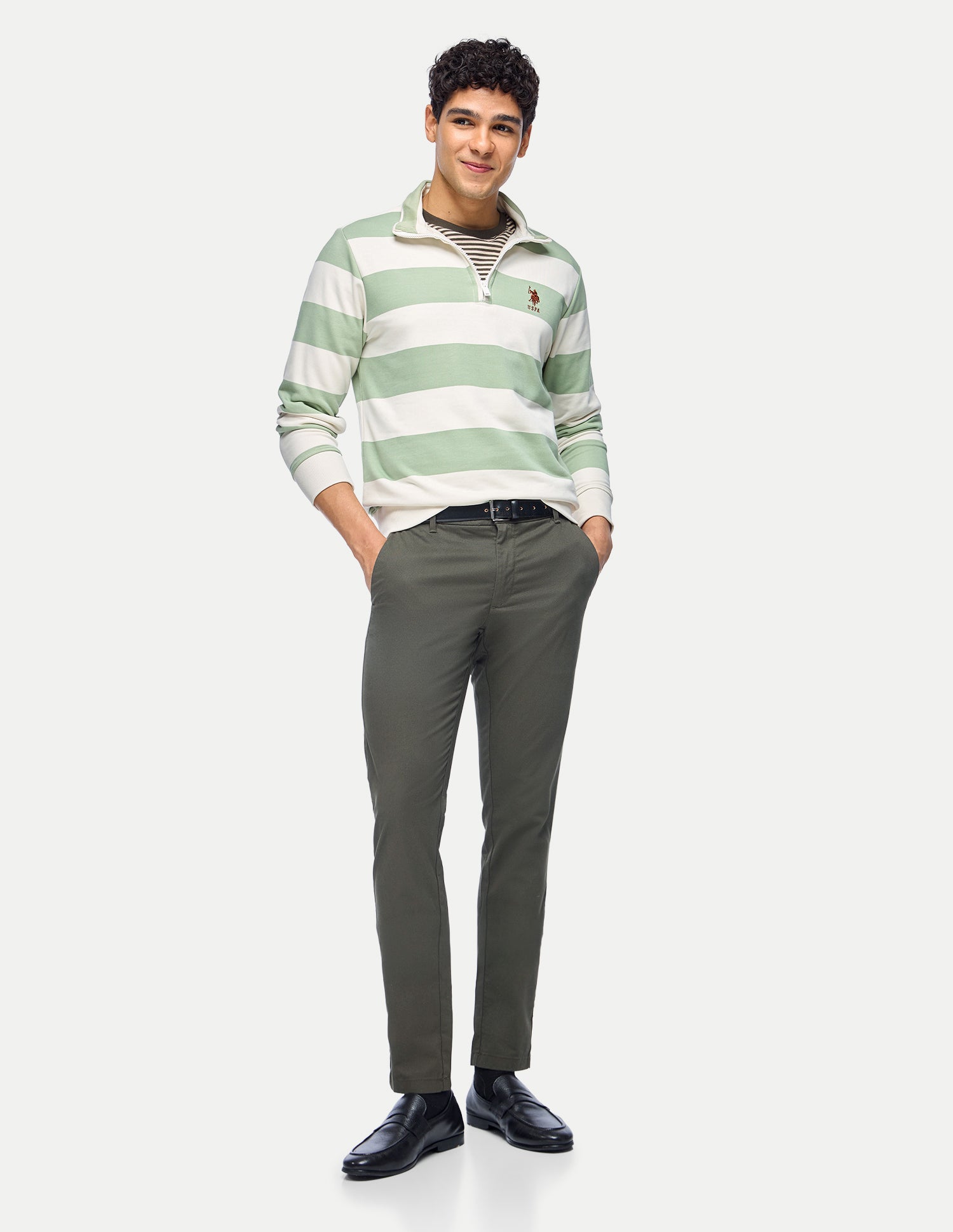 Austin Slim Fit Twill Trousers Dark Olive - U.S. Polo Assn. India | Large