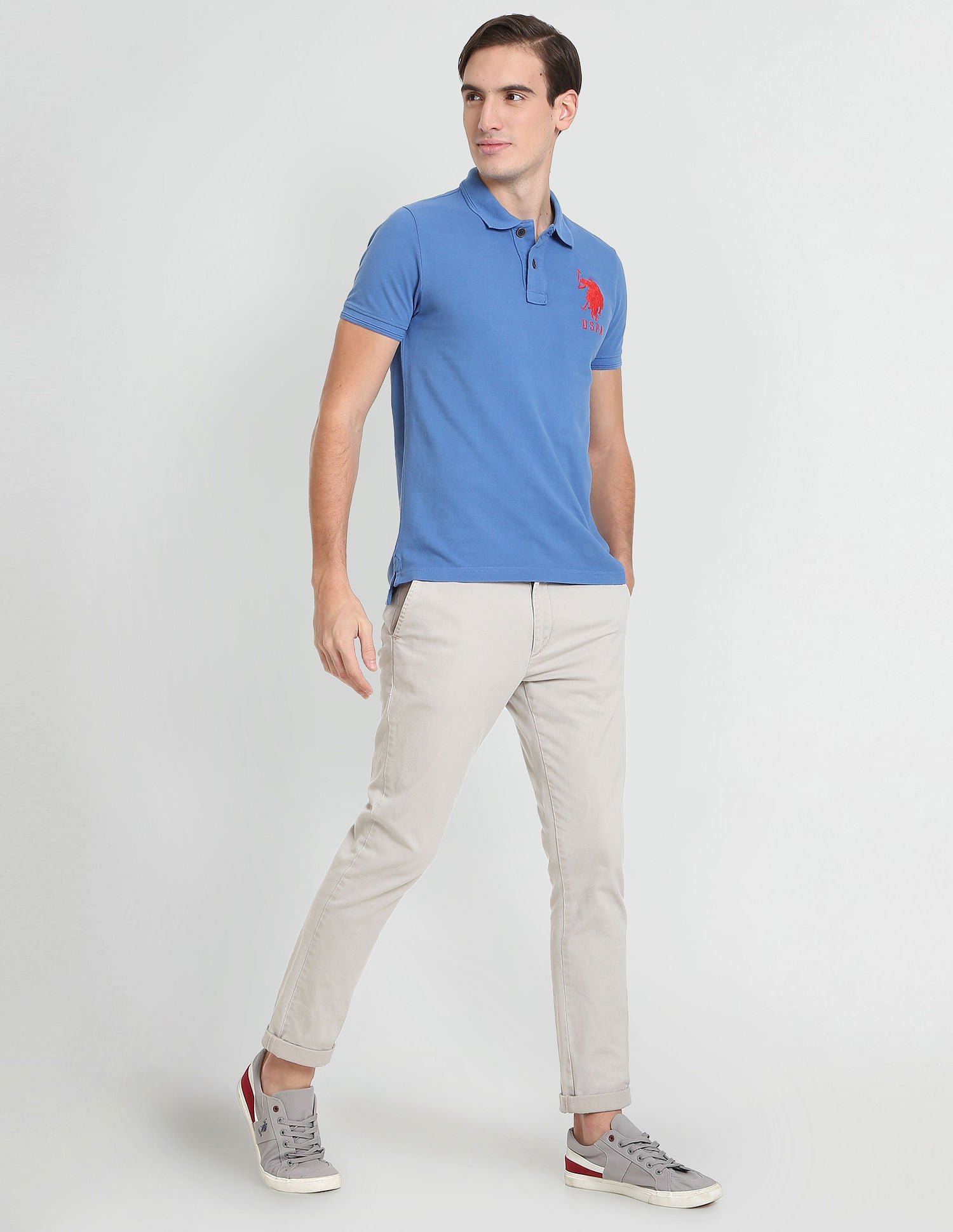 Ribbed Collar Pique Polo Shirt Blue - U.S. Polo Assn. India | Large