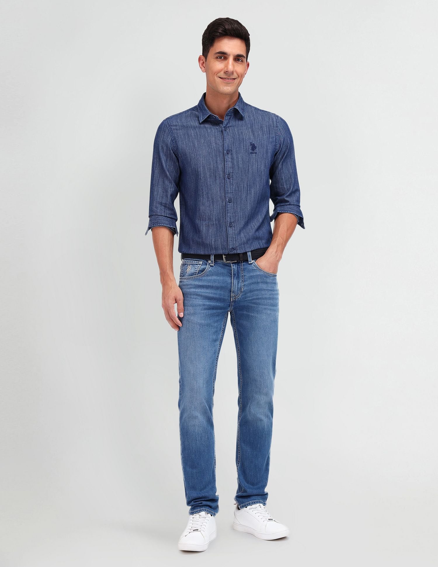 Slim Fit Chambray Shirt Dark Indigo - U.S. POLO ASSN. | Large