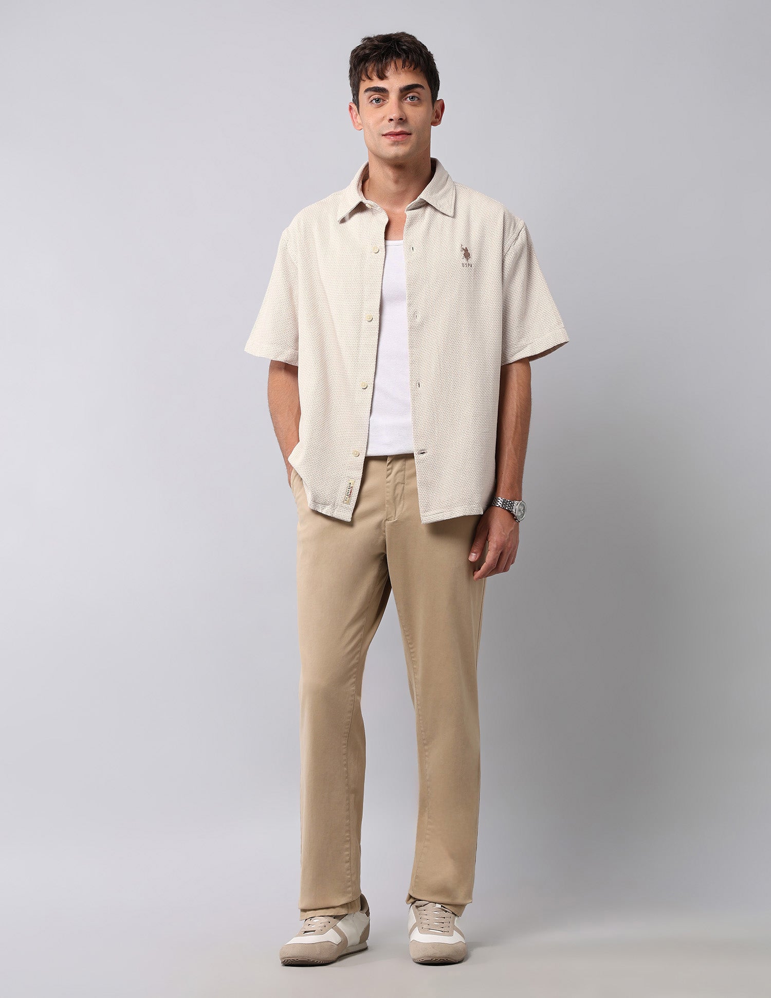 Boxy Fit Work And Wander Shirt Beige - U.S. Polo Assn. India | Large
