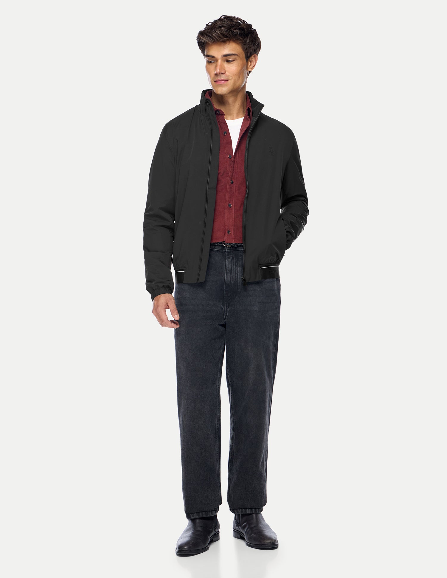 Solid Regular Fit Bomber Jacket Black - U.S. Polo Assn. India | Large