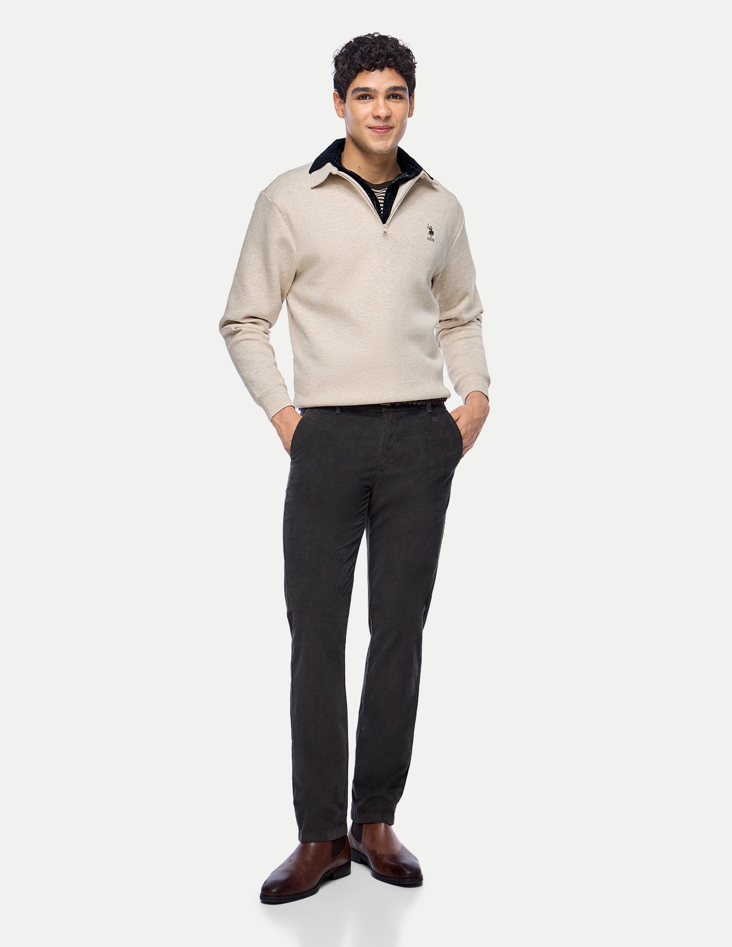 Heathered Slim Fit Sweatshirt Beige - U.S. Polo Assn. India | Large