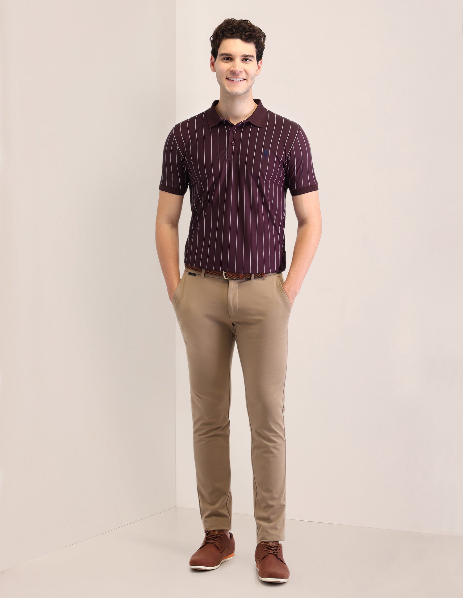 Vertical Striped Slim Fit Polo Shirt Wine - U.S. Polo Assn. India | Large