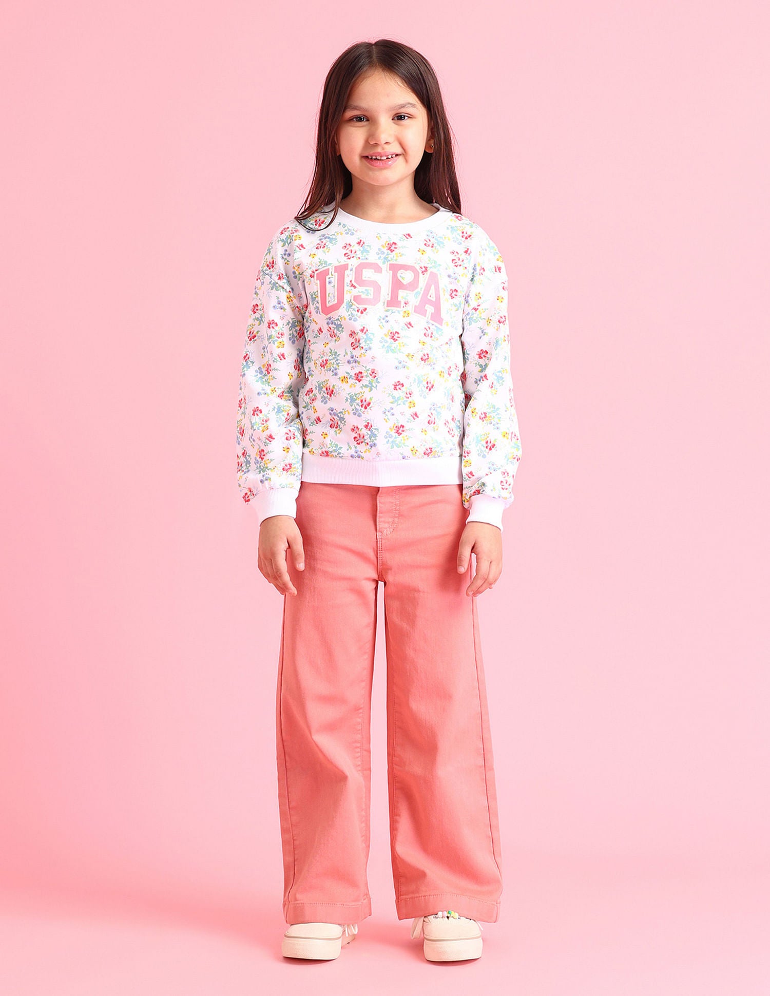 Girls All Over Printed Sweatshirt Off White - U.S. POLO ASSN. | Large