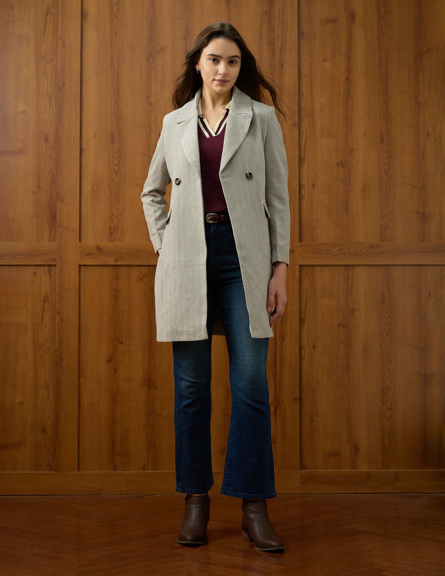 Soild Regular Fit Double Breasted Coat Grey - U.S. POLO ASSN. | Large