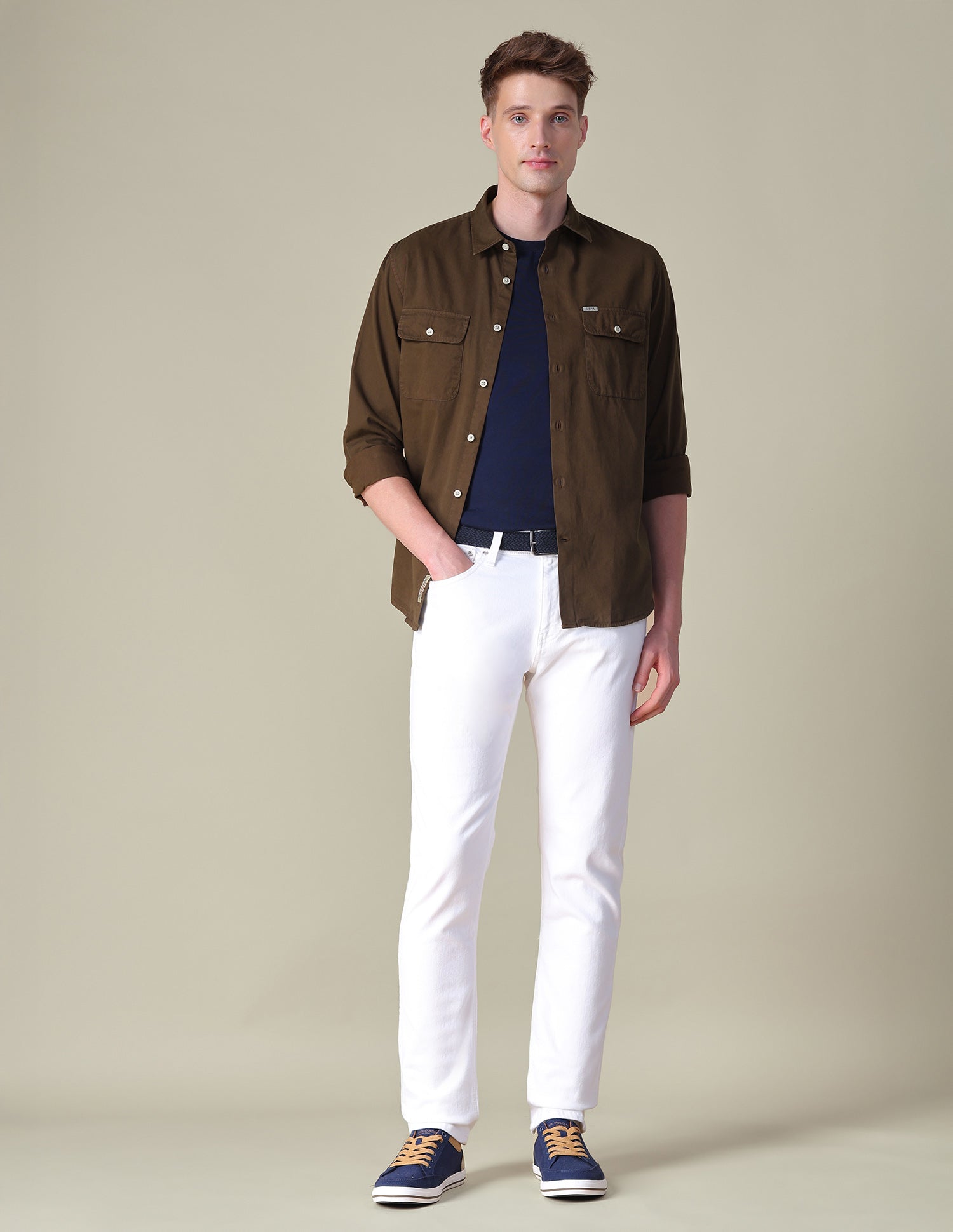 Twill Slim Fit Shirt Light Brown - U.S. POLO ASSN. | Large