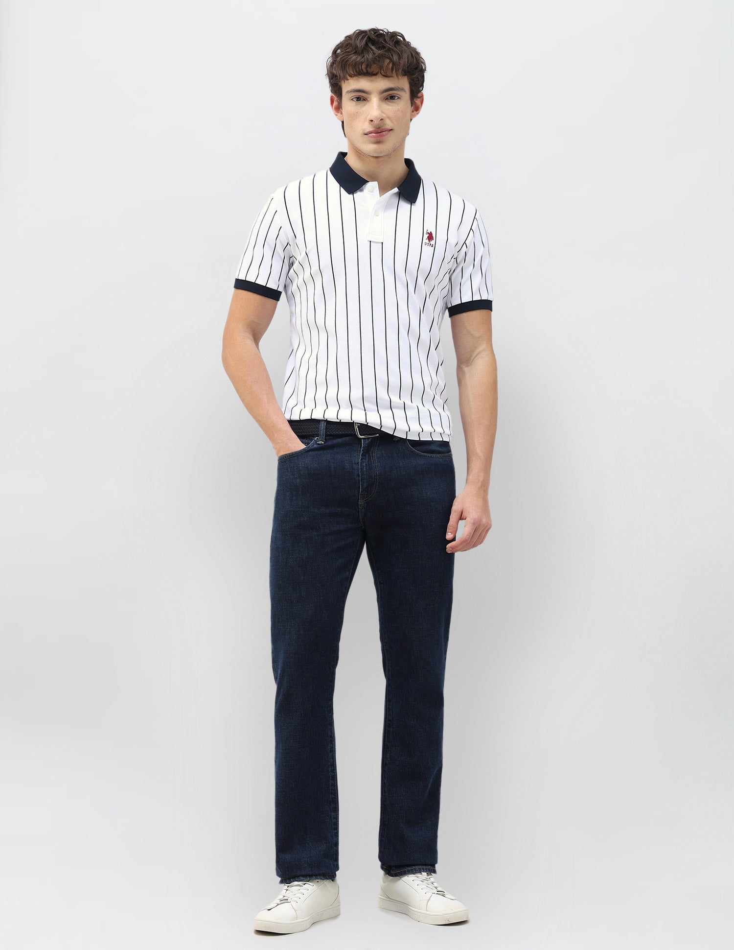 New Port Marina Vertical Striped Polo Shirt White - U.S. Polo Assn. India | Large