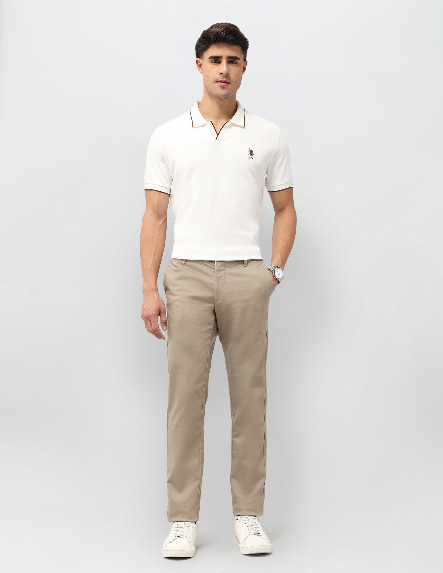 Denver Slim Fit Satin Trousers Khaki - U.S. POLO ASSN. | Large