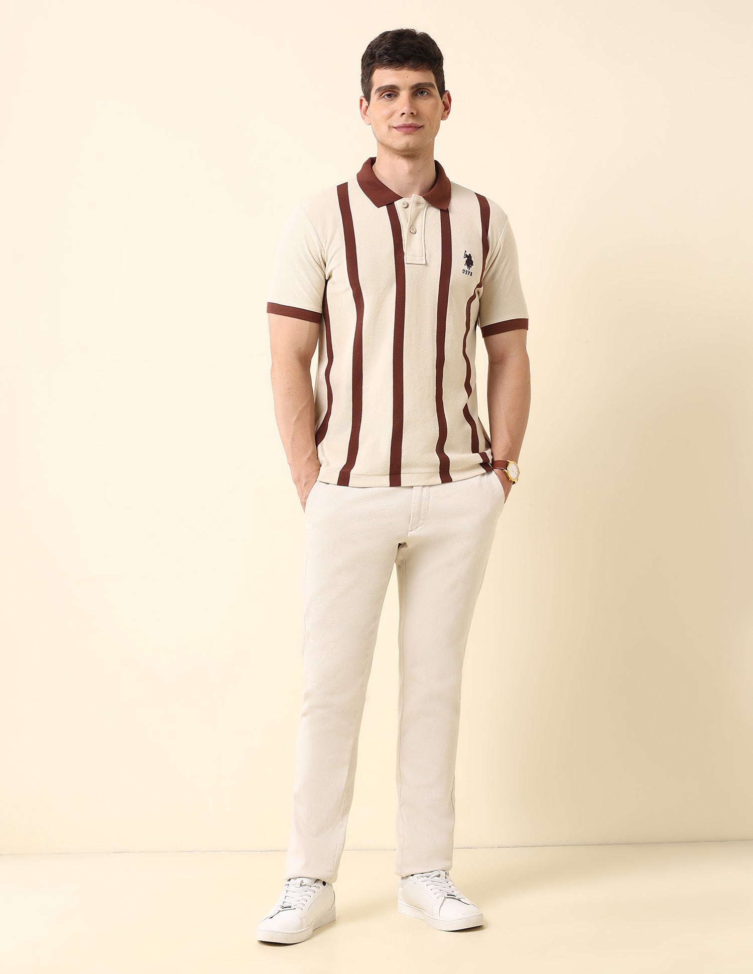 Vertical Striped Classic Polo Shirt Off White - U.S. Polo Assn. India | Large