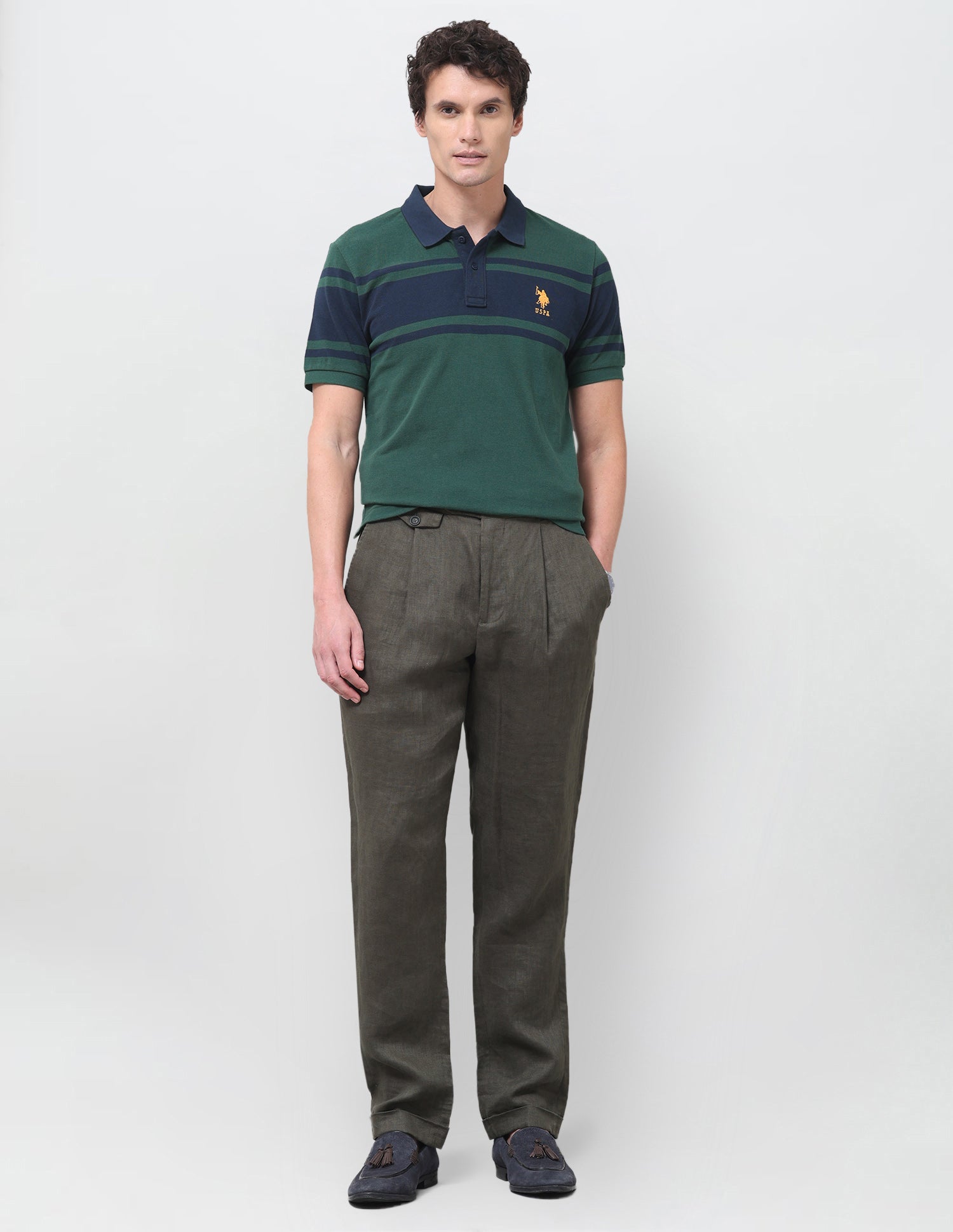 Horizontal Striped Regular Fit Polo Shirt Dark Green - U.S. Polo Assn. India | Large