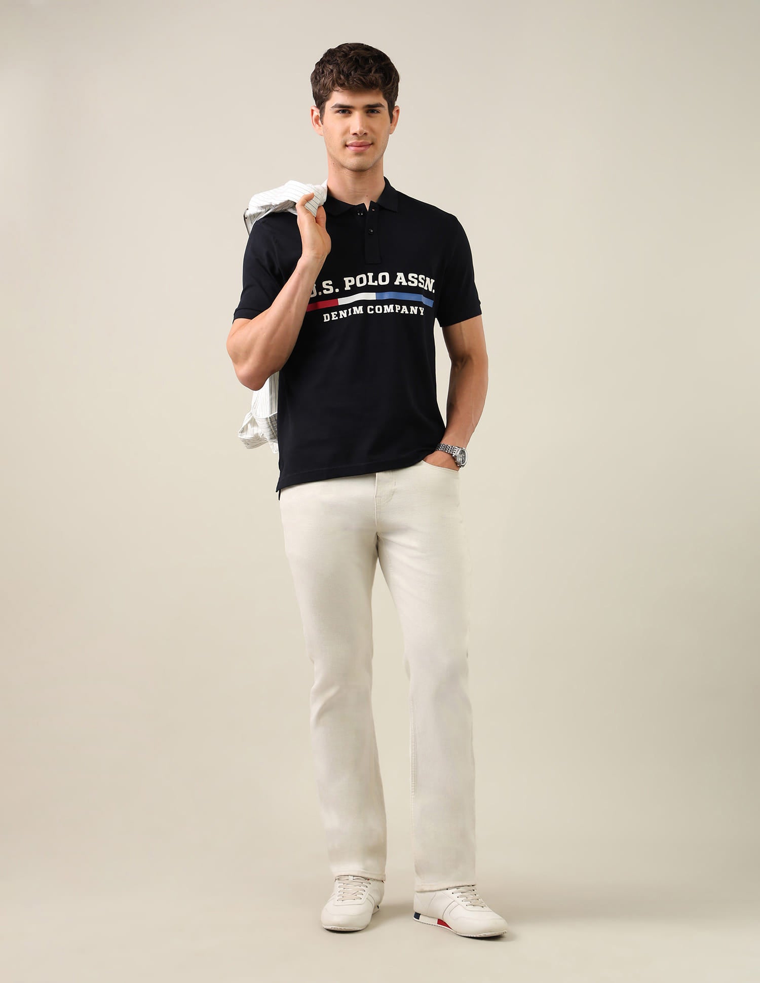 Brand Printed Slim Fit Polo Shirt Blue - U.S. Polo Assn. India | Large