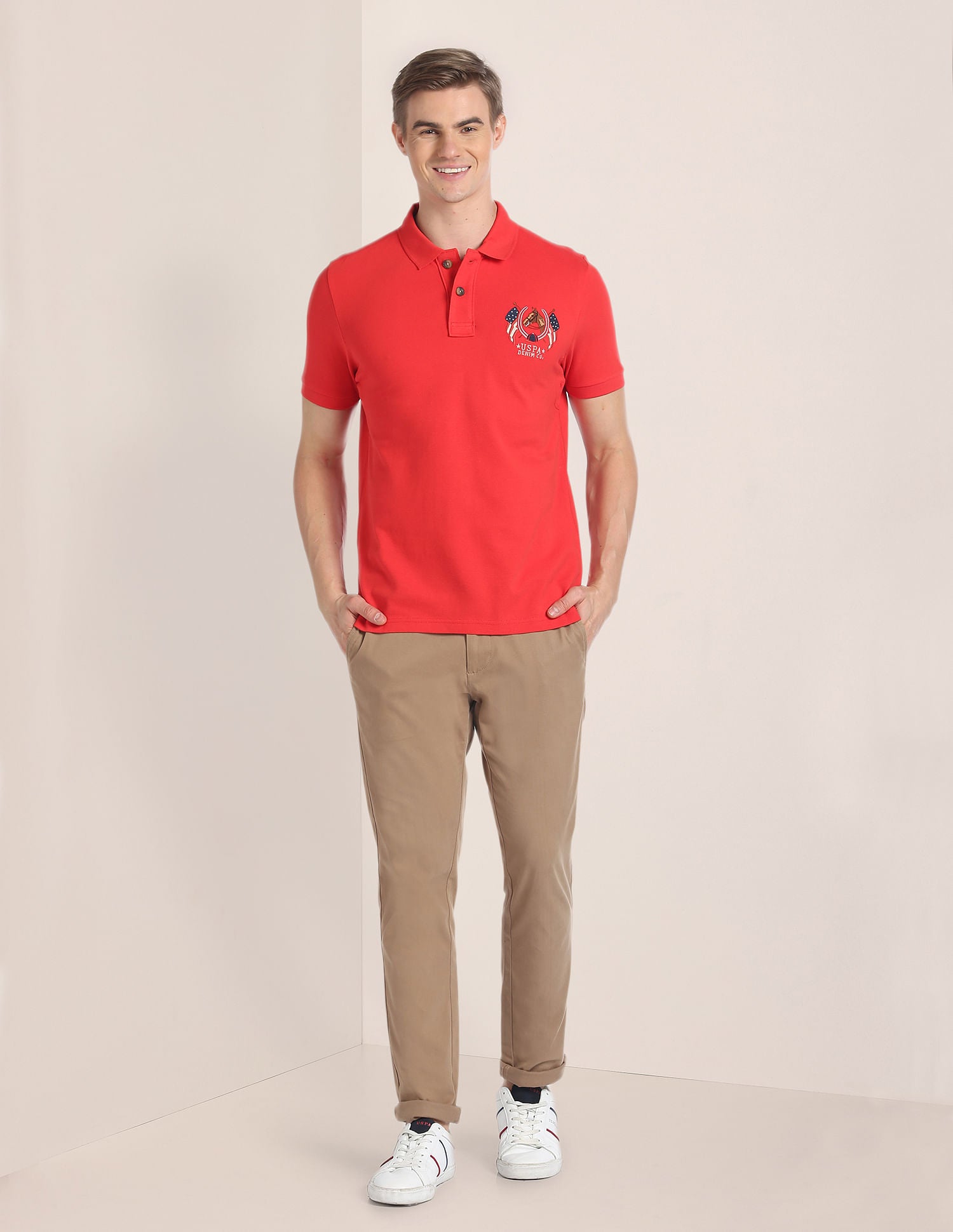 Solid Solid Polo Shirt Coral - U.S. Polo Assn. India | Large