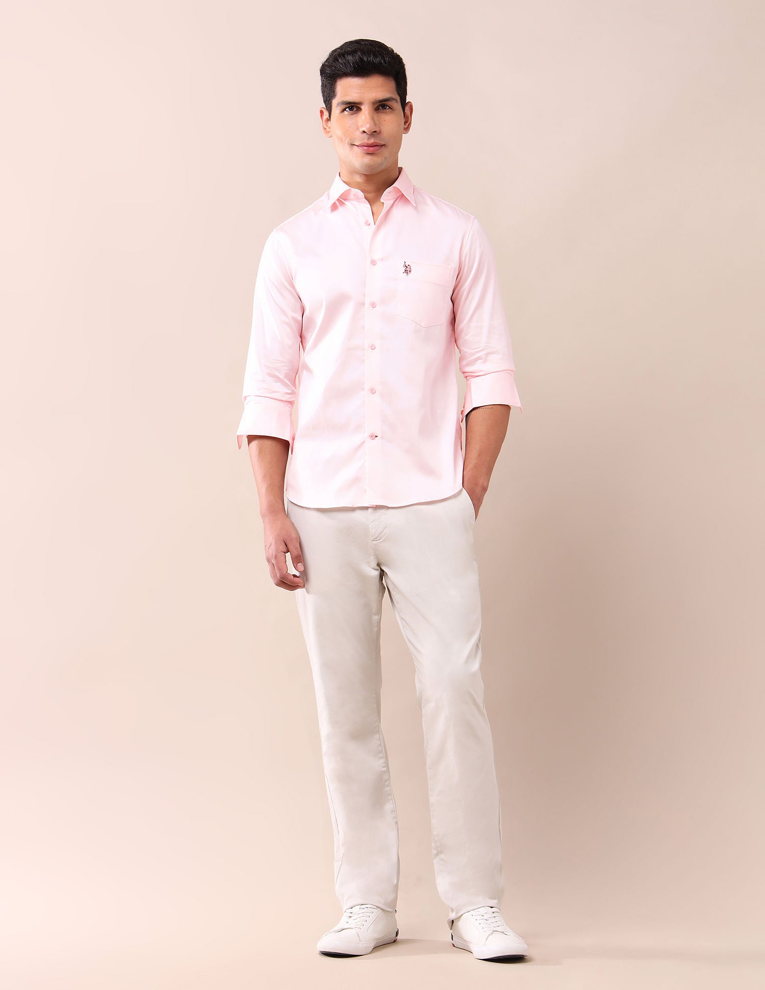 Tailored Fit Solid Shirt Light Pink - U.S. Polo Assn. India | Large