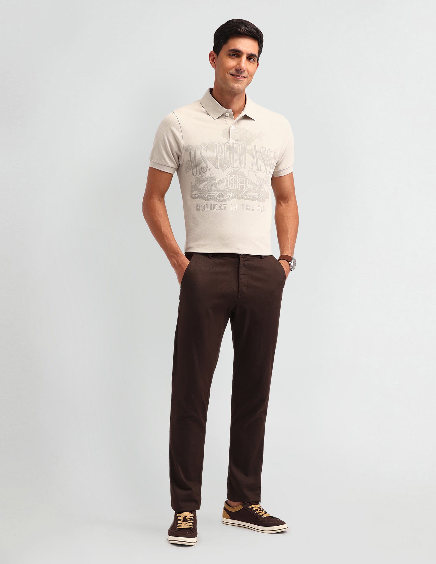 Outdoor Muscle Fit Brand Polo Shirt Beige - U.S. POLO ASSN. | Large