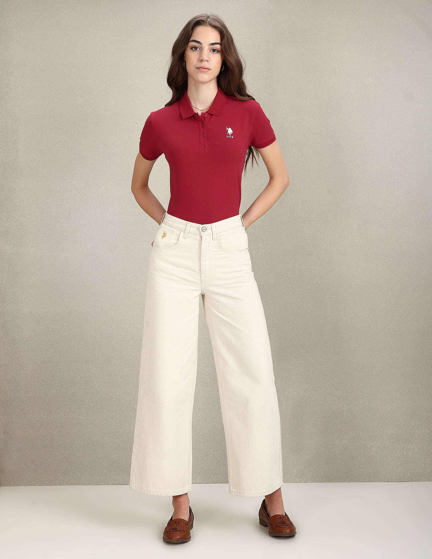 Boxy Crop Polo Shirt Red - U.S. POLO ASSN. | Large