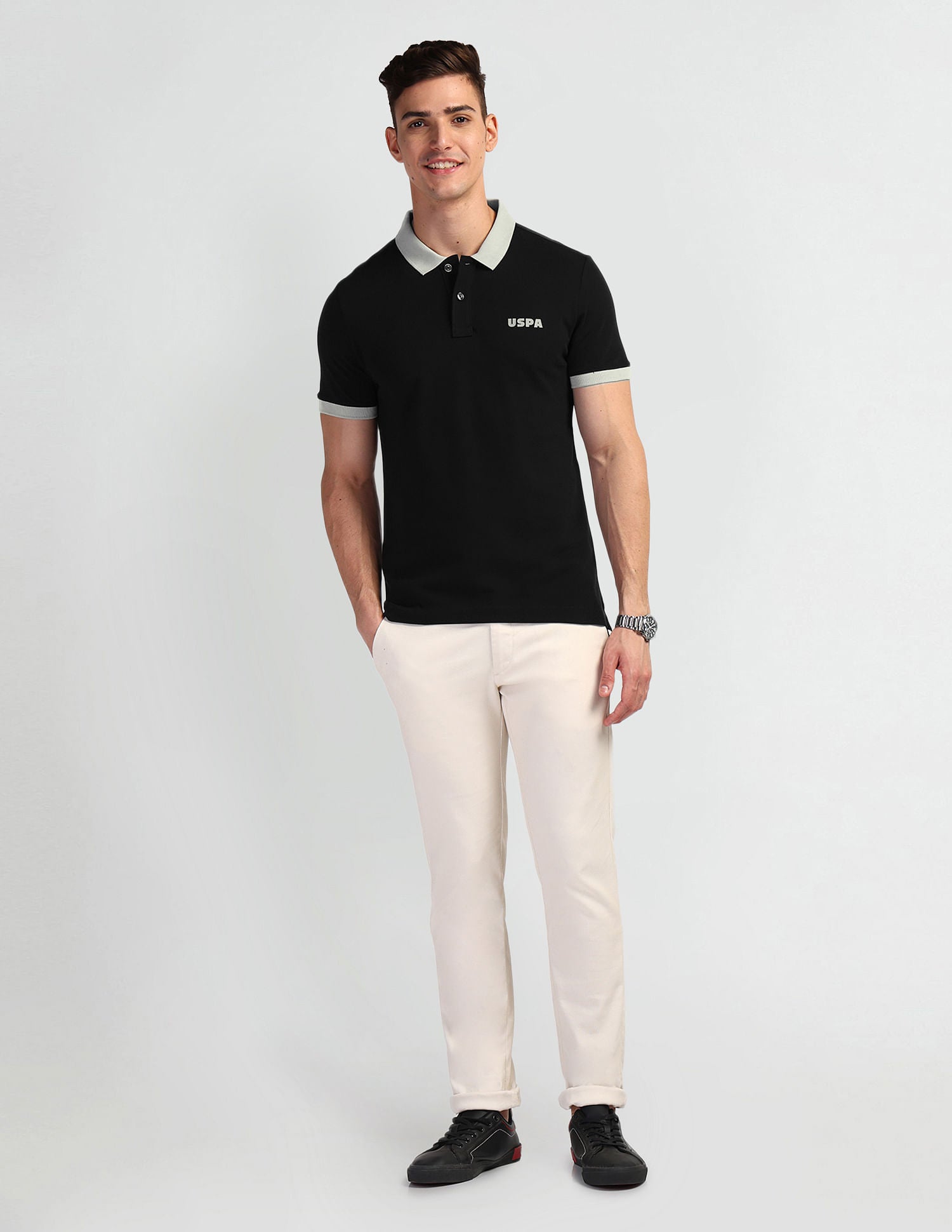 Muscle Fit Cotton Polo Shirt Black - U.S. Polo Assn. India | Large