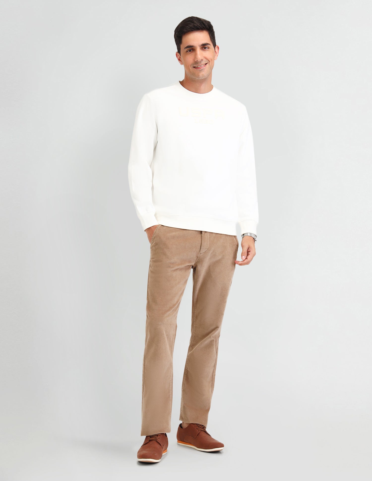 Brand Printed Regular Fit Sweatshirt Ivory - U.S. Polo Assn. India | Large