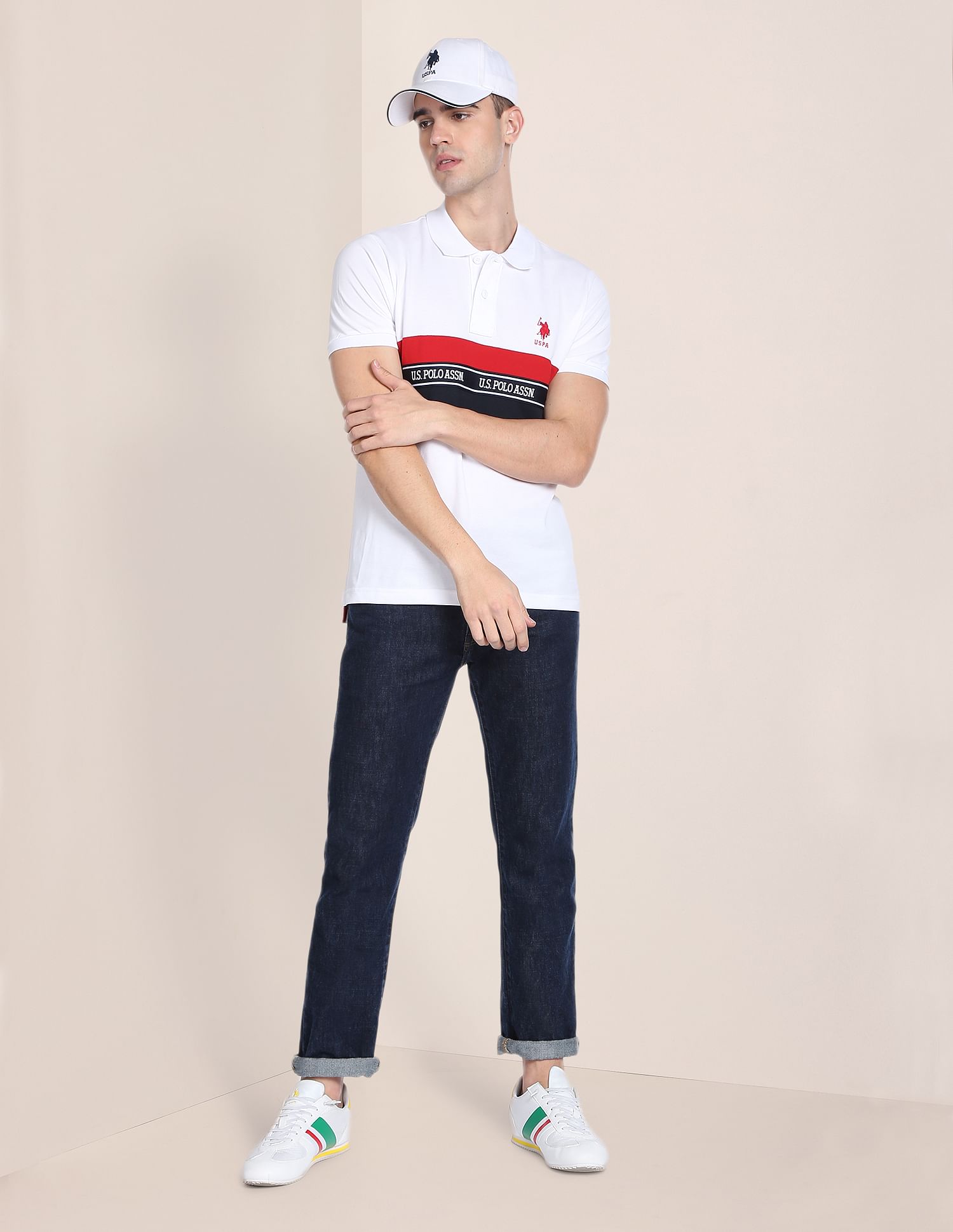 Colour Block Cotton Polo Shirt White - U.S. POLO ASSN. | Large