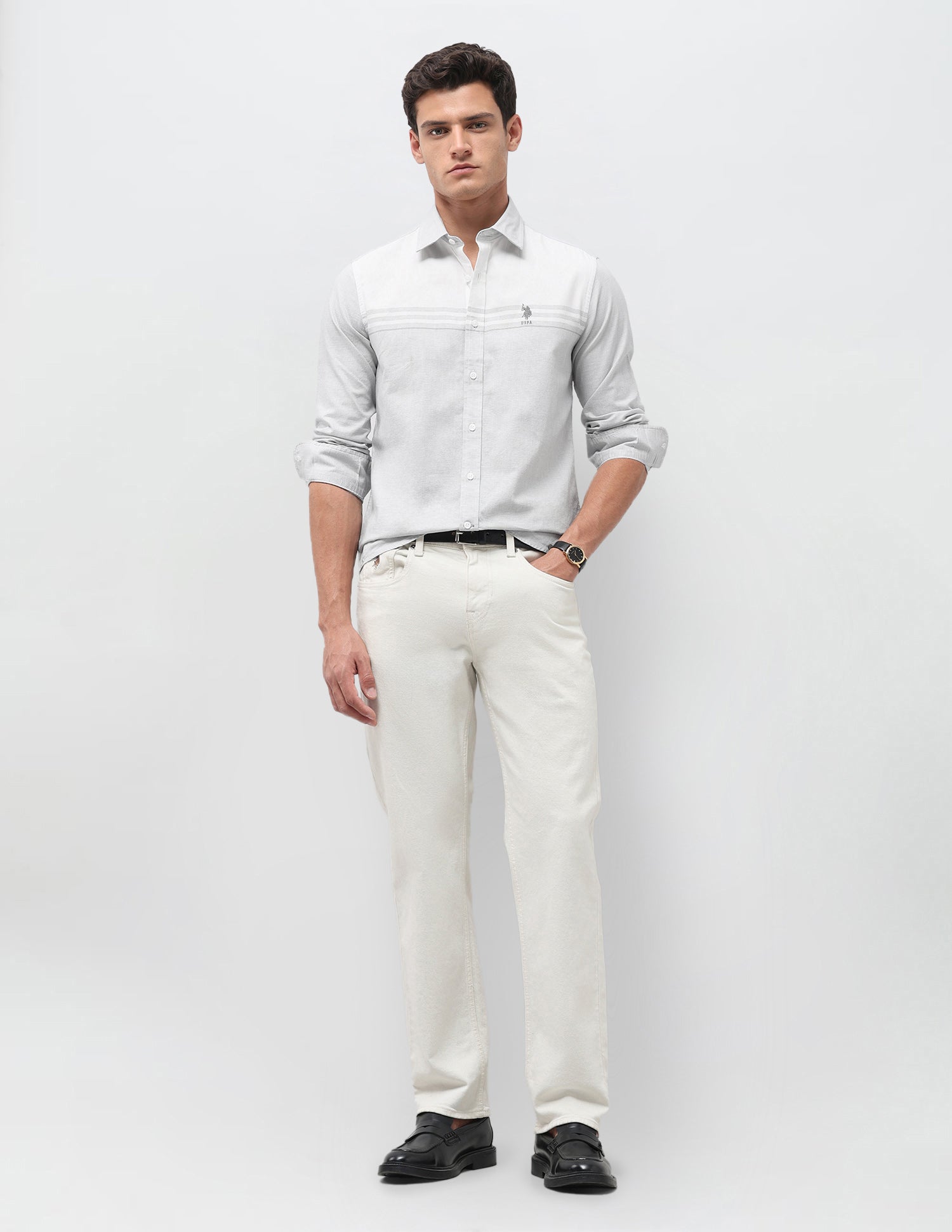 Solid Regular Fit Shirt Grey - U.S. Polo Assn. India | Large