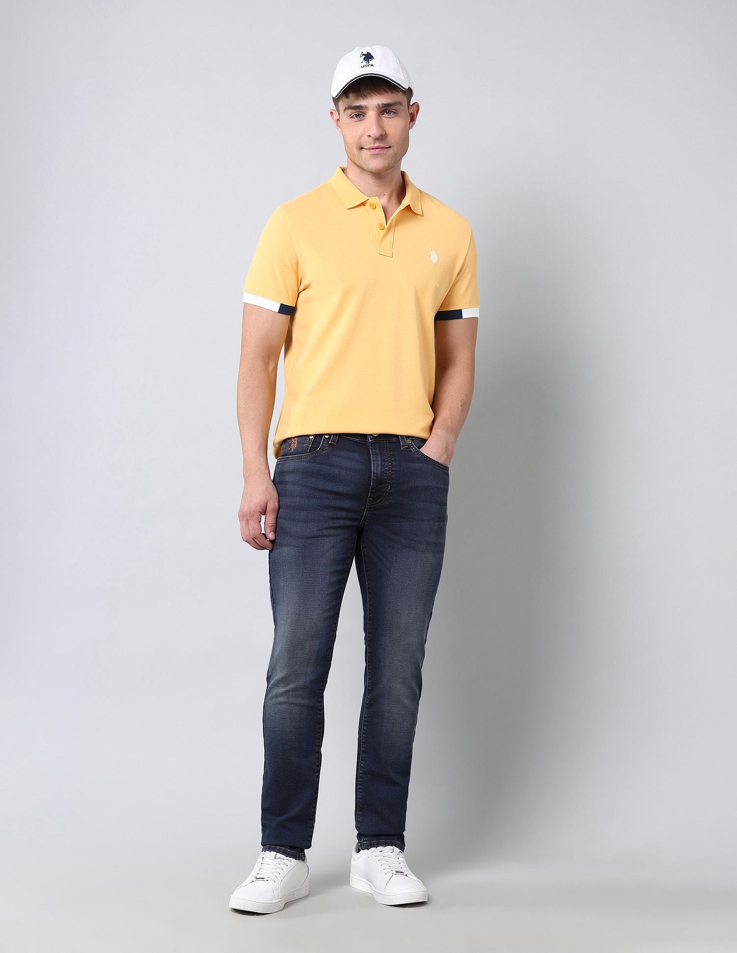 Muscle Fit Solid Polo Shirt Yellow - U.S. Polo Assn. India | Large