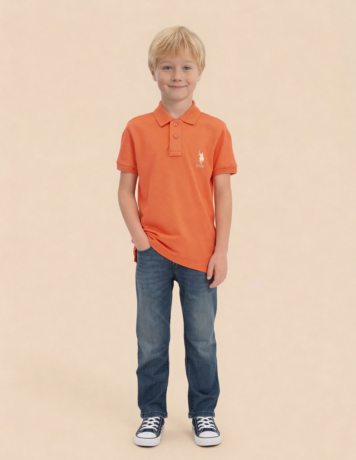 Boys Solid Regular Fit Polo Shirt Orange - U.S. Polo Assn. India | Large