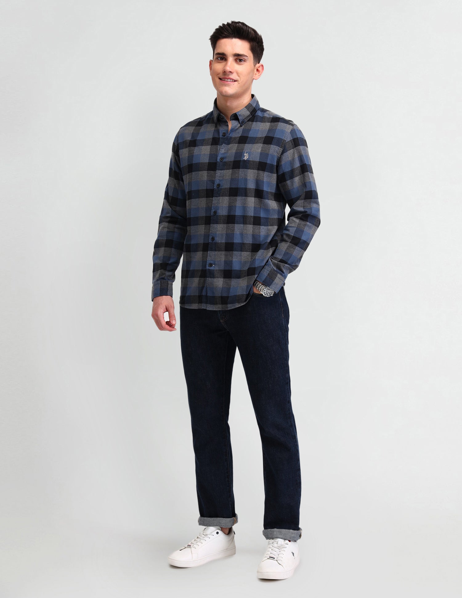 Buffalo Checked Slim Fit Shirt Blue - U.S. Polo Assn. India | Large