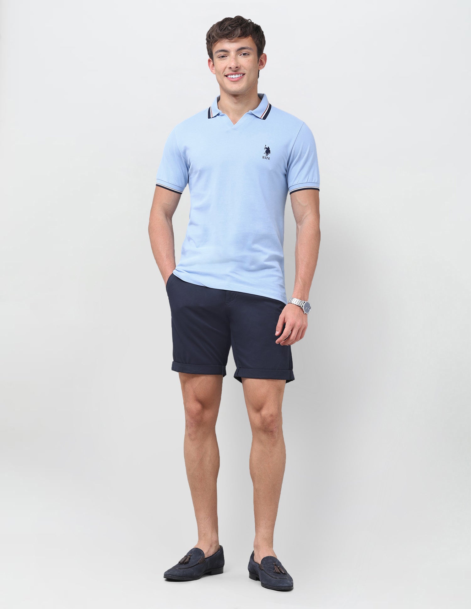 Solid Relaxed Fit Polo Shirt Light Blue - U.S. Polo Assn. India | Large