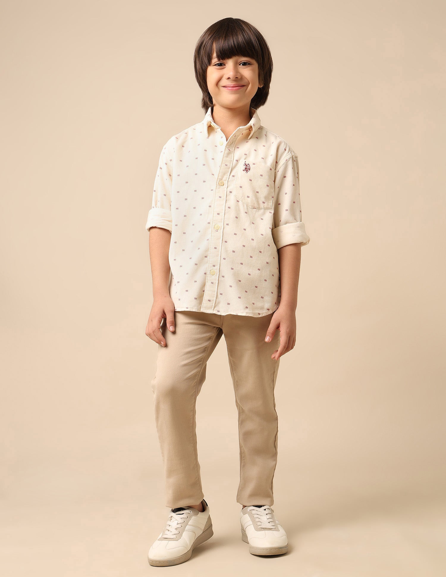 Boys Geometric Printed Pure Cotton Shirt Off White - U.S. POLO ASSN. | Large