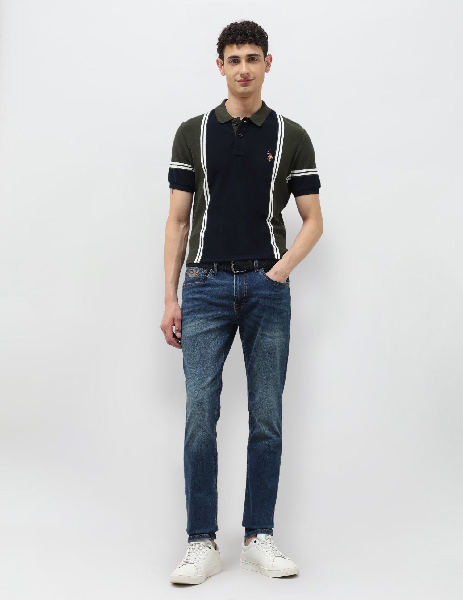 Colorblocked Vertical Striped Polo Shirt Olive - U.S. POLO ASSN. | Large