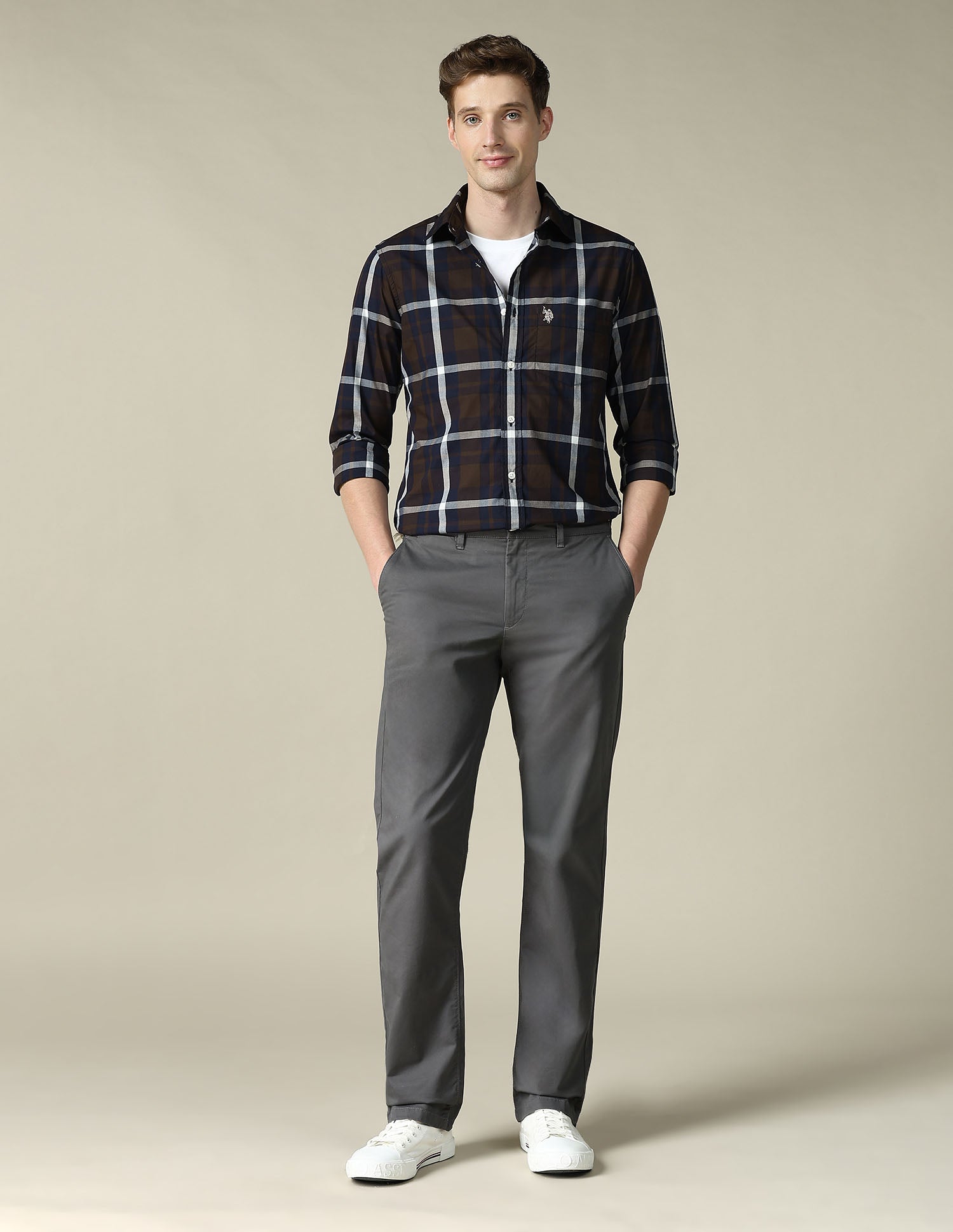 Tartan Checked Tailored Fit Shirt Brown - U.S. Polo Assn. India | Large