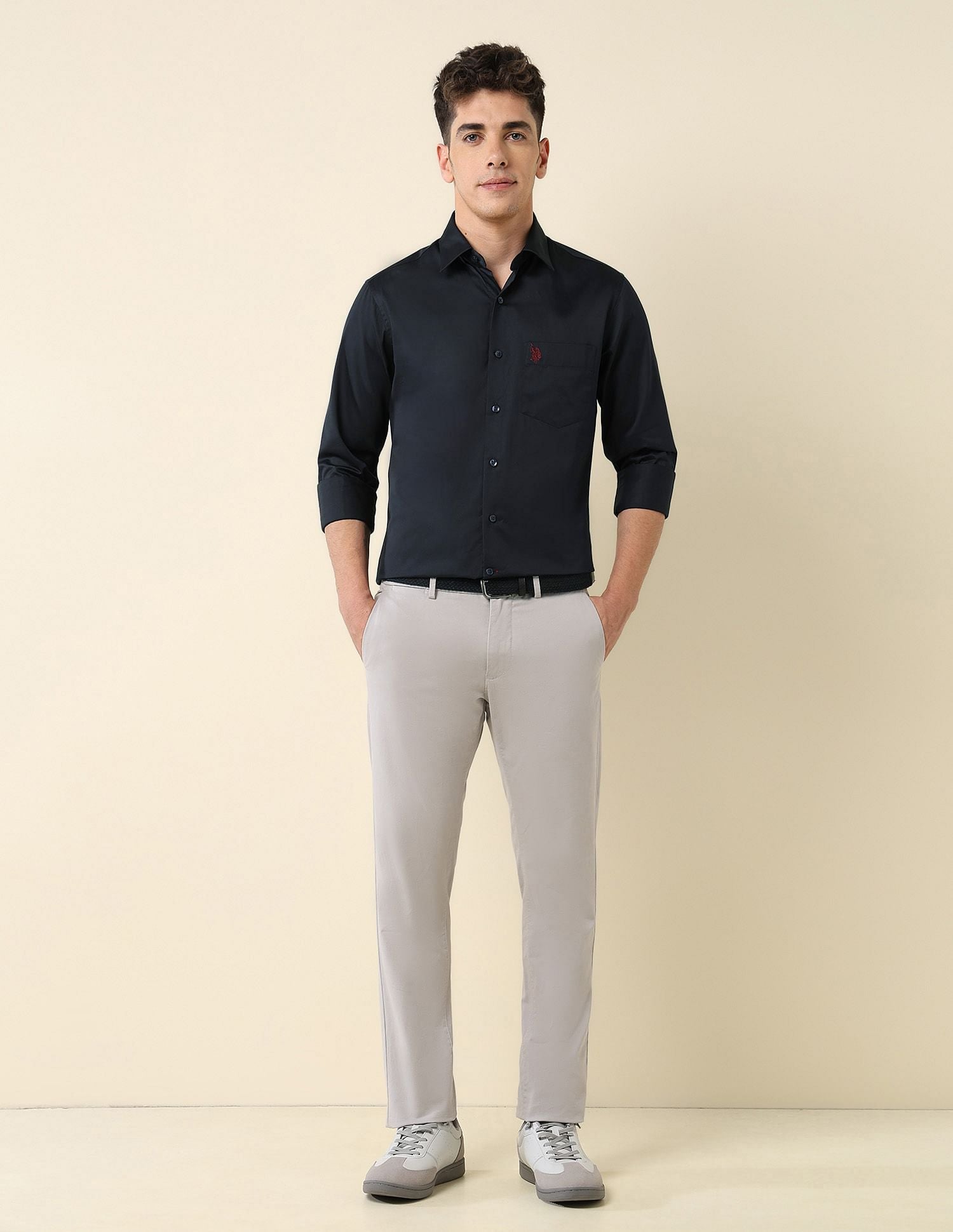 Tailored Fit Satin Shirt Navy - U.S. Polo Assn. India | Large