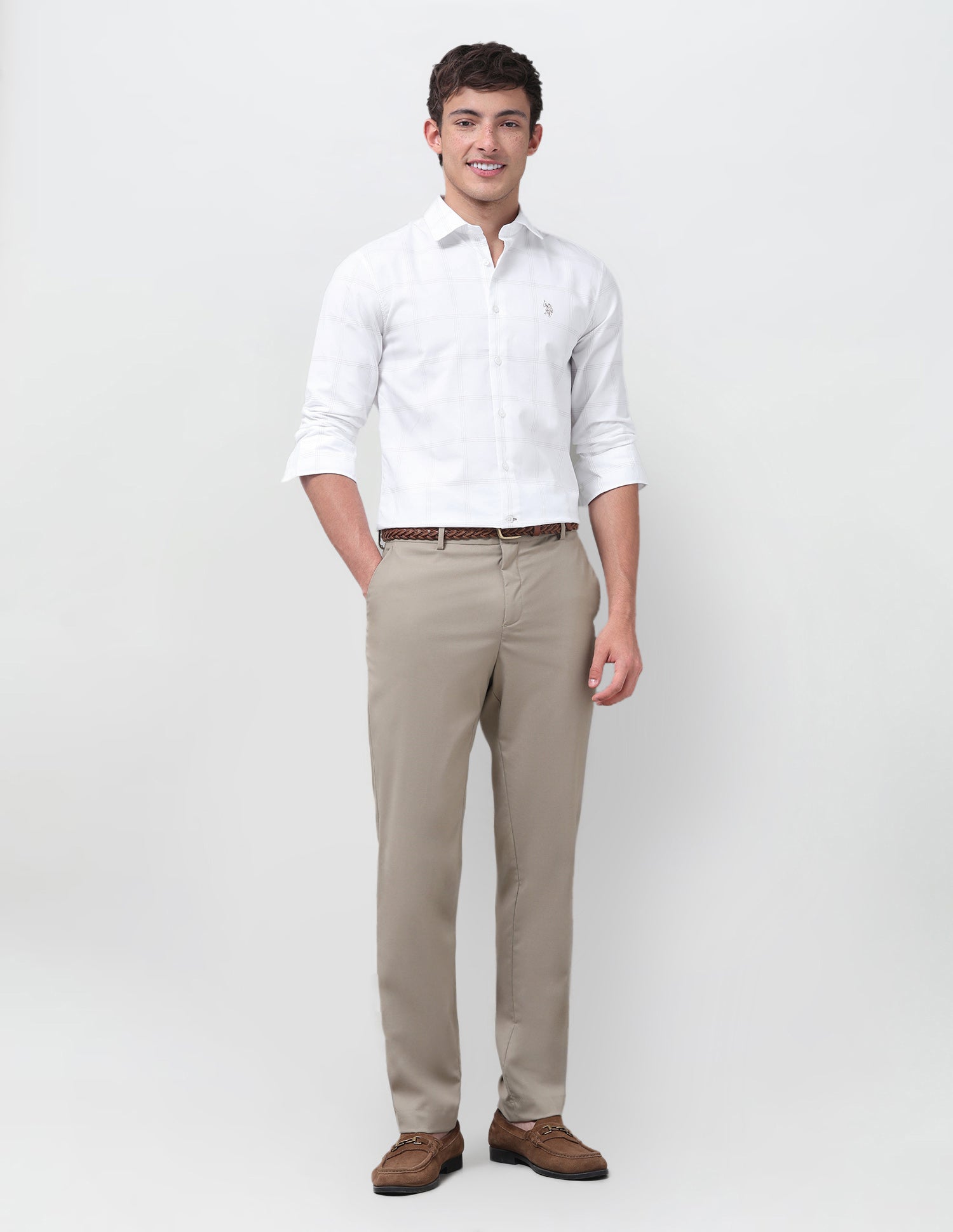 Grid Tattersall Checked Regular Fit Shirt White - U.S. Polo Assn. India | Large