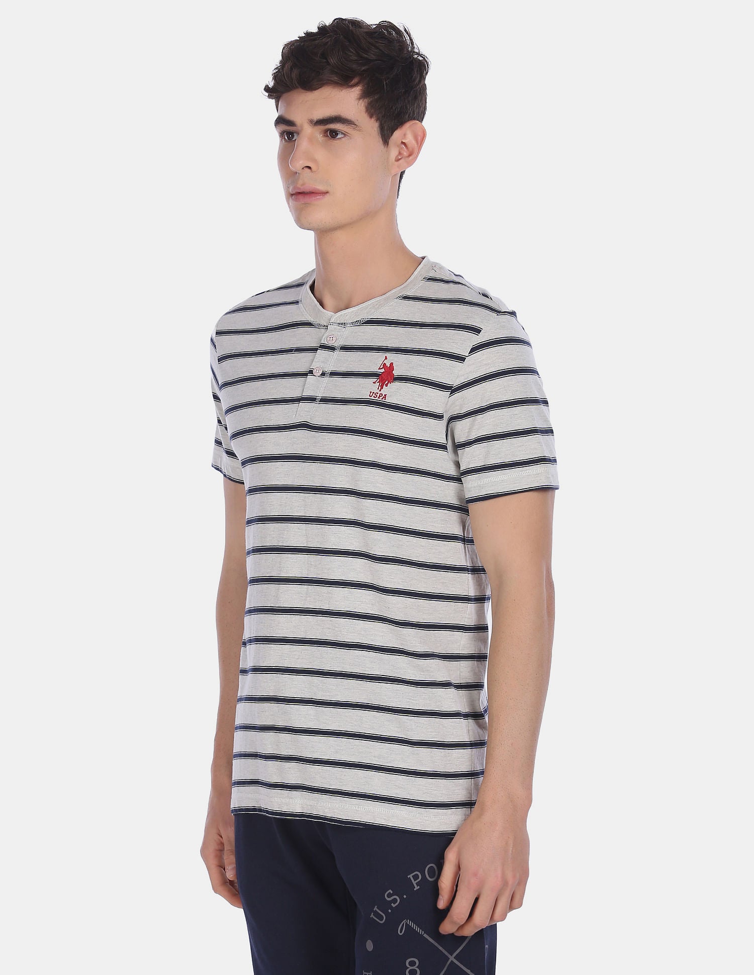 Comfort Fit Striped Cotton I687 Henley Lounge T-Shirt - Pack Of 1 Grey - U.S. POLO ASSN. | Large