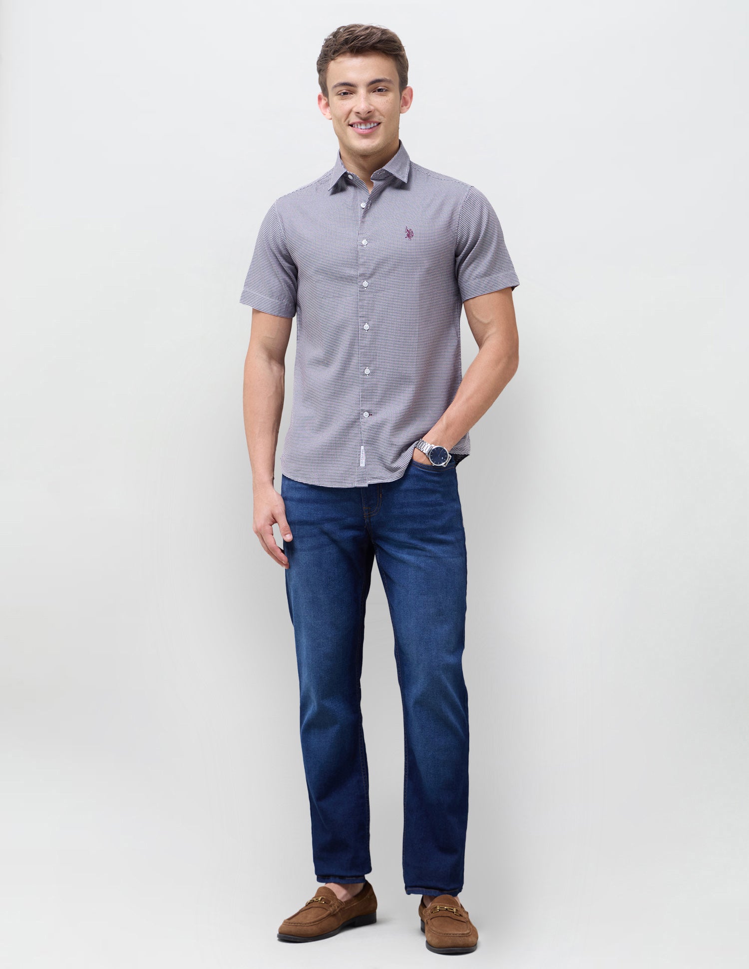Twill Houndstooth Shirt Wine - U.S. Polo Assn. India | Large