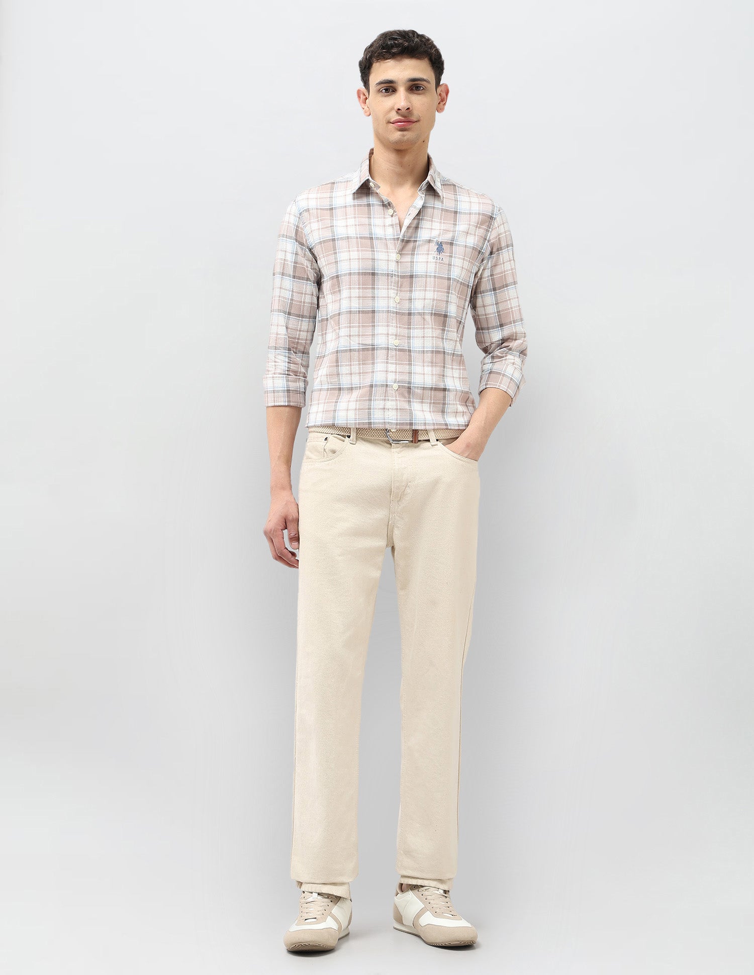 Regular Fit Tartan Checked Shirt Cream - U.S. POLO ASSN. | Large
