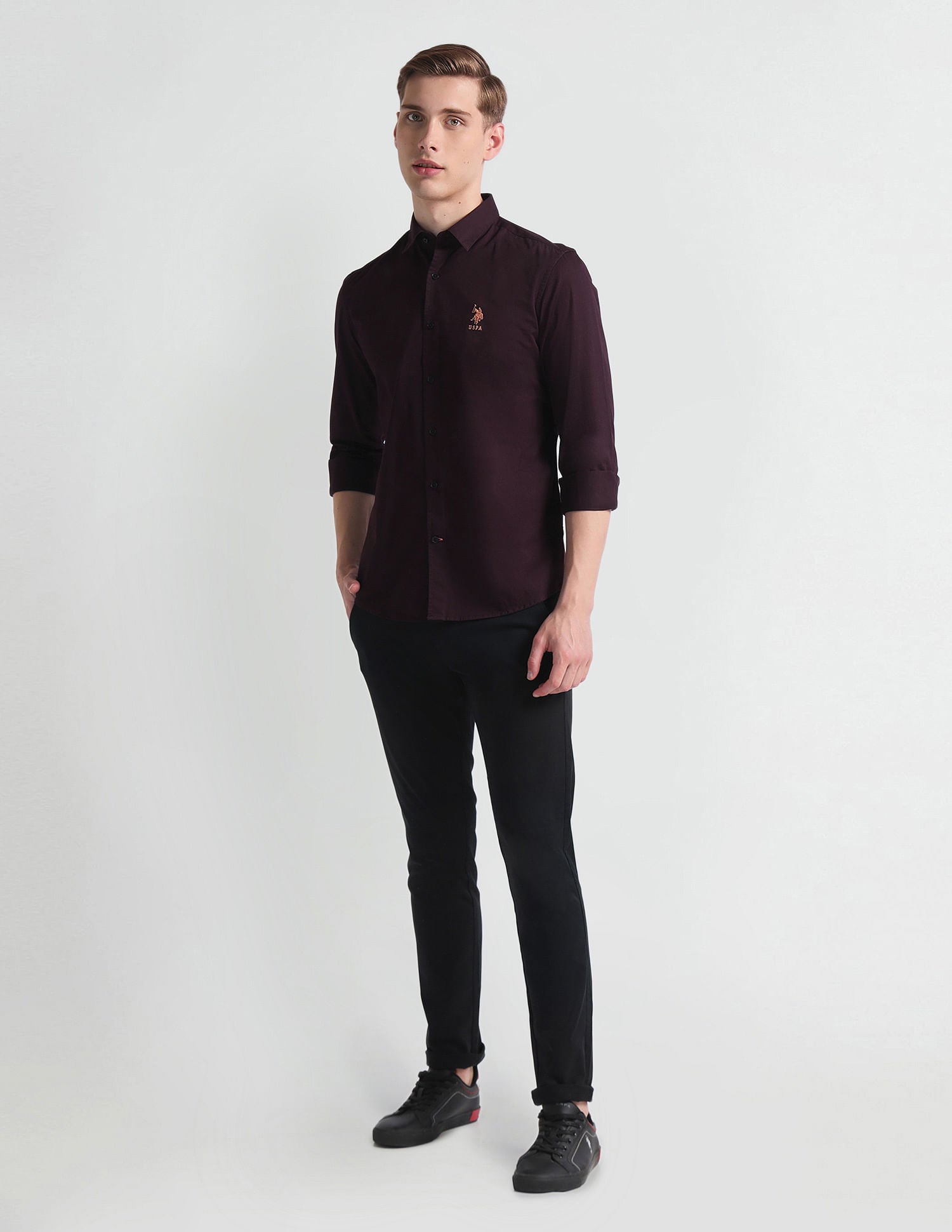 French Placket Solid Shirt Wine - U.S. Polo Assn. India | Large