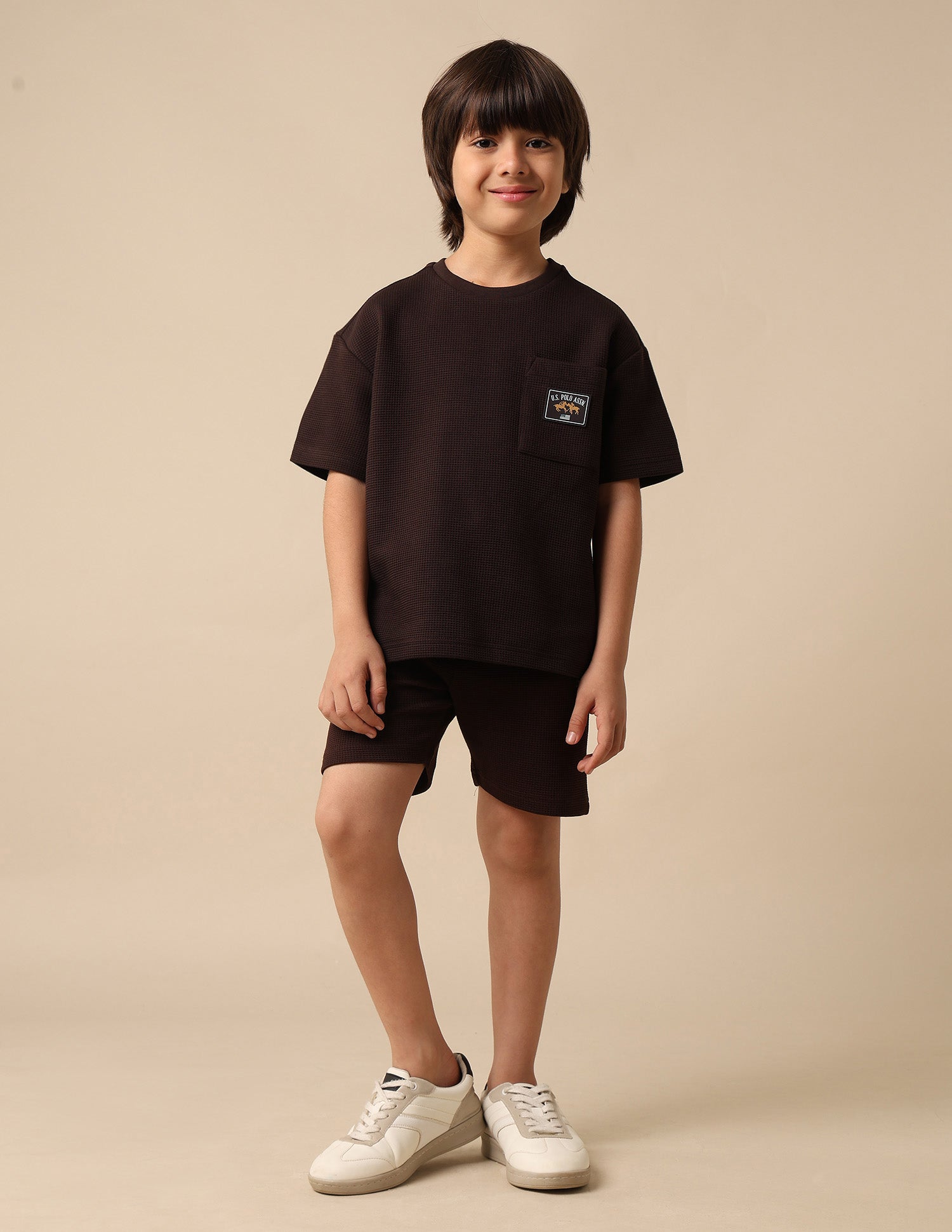 Boys Textured Boxy Fit T Shirt Dark Brown - U.S. POLO ASSN. | Large