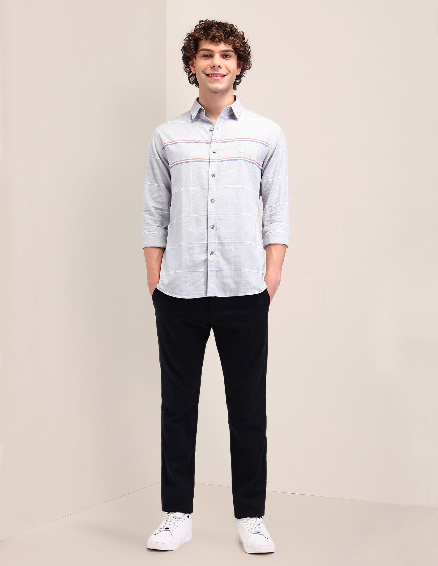 Striped Dobby Tailored Fit Shirt Grey - U.S. Polo Assn. India | Large
